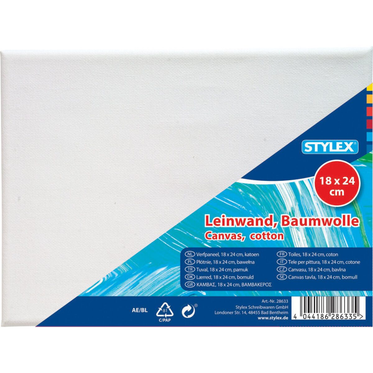 Stylex Schreibwaren Maltuch Keilrahmen - bespannt 18 x 24 cm weiß.
