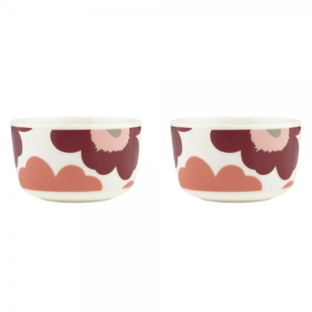 Marimekko Schüssel Schale Oiva Unikko Juhla White Dark Cherry Salmon Red (9,5x6cm) (2-tei