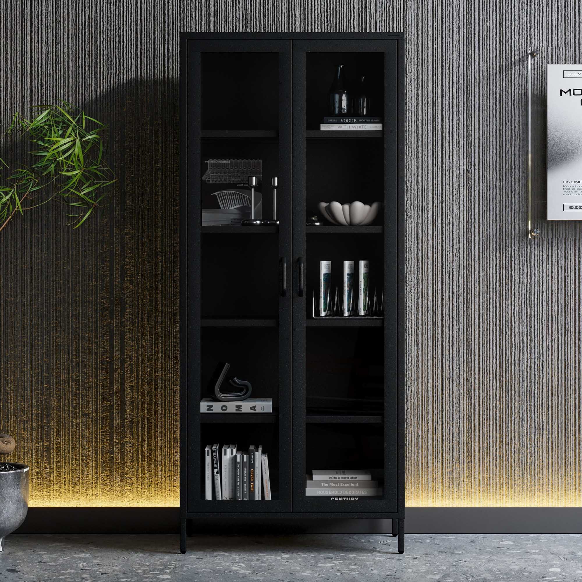 Jan Nowak Vitrine ANGELO Vitrine Glas Metall Stahl 80x185x45cm 4 Regale Sparkling (Stahl 0,6mm, 4 Regale 40kg, Hartglas 2 Türen, Wandmontage) Brilliance Beine regulierbar Wohnzimmer Salon