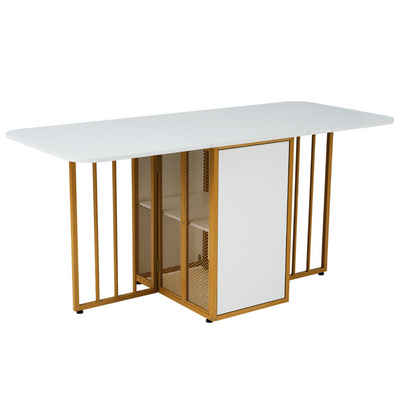 SeedWave Esstisch Klappbarer Esstisch für kleine Räume mit 2 Regalen (Tisch mit 6 Stühlen), Maße: 70 cm (W) X 160cm (L) x 75 cm (H)