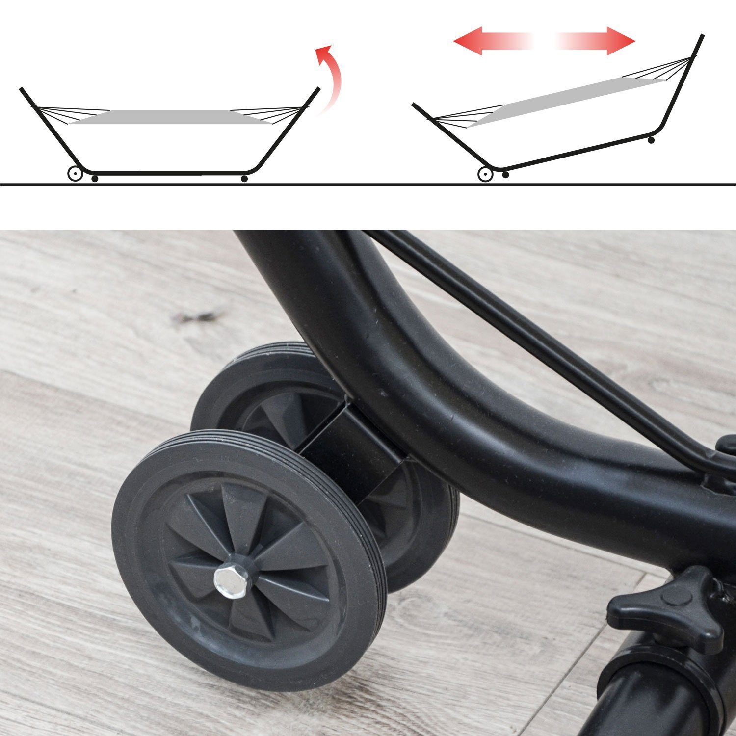 AMANKA Hängematte mit Gestell auf Rollen - 335 x 100 cm Stabhängematte - Garten & Balkon, Bequeme Baumwollmatte für zwei Personen drinnen und draußen