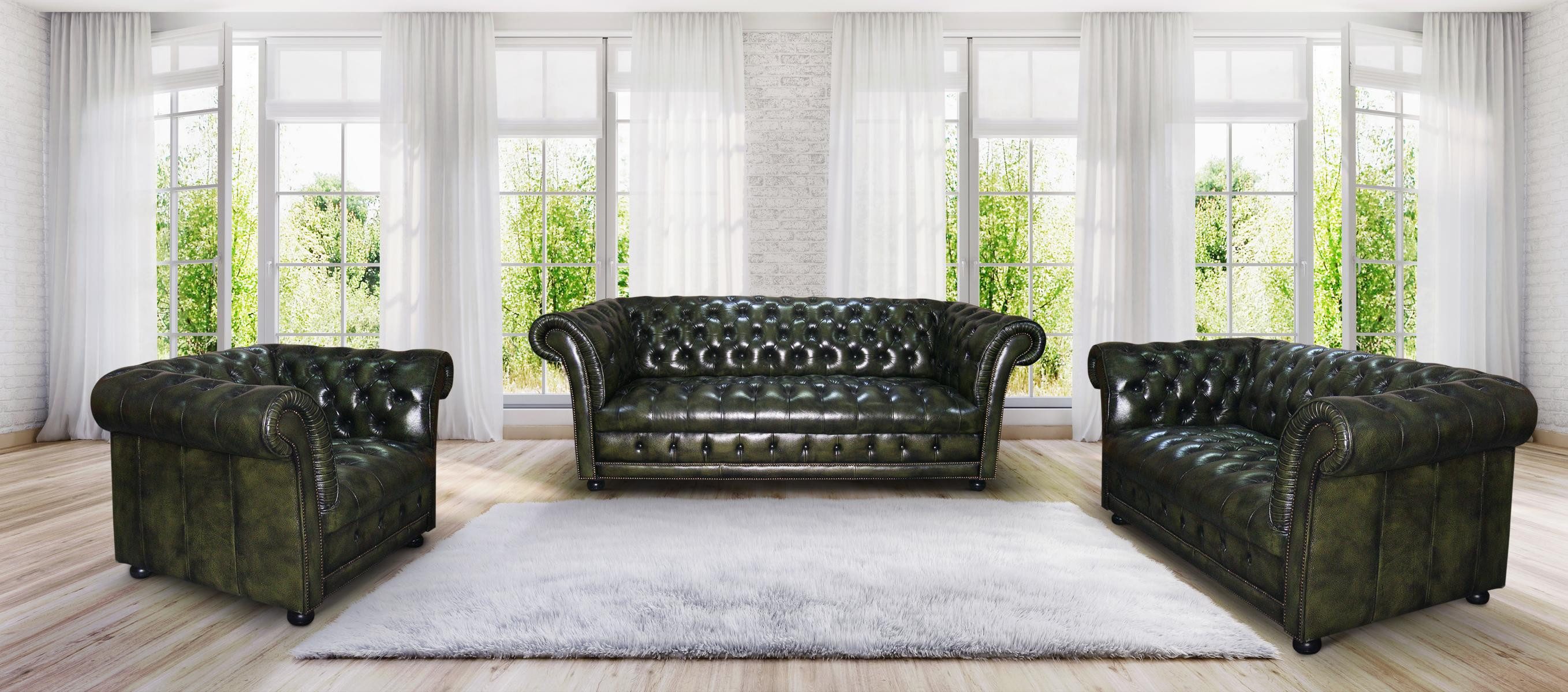 Salottini Polstergarnitur Chesterfield Winchester XL Sofagarnitur 3/2/1 Polstergarnitur, (3-tlg), Vollleder, Taschenfederkern