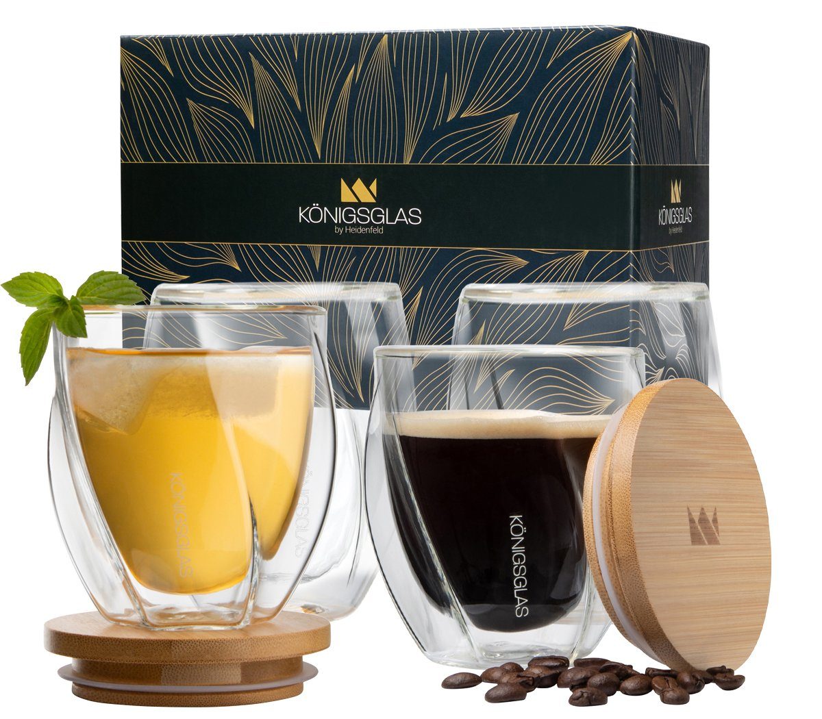 Königsglas Стекло-Set Swing doppelwandige Стекло 2/4er Glas Set 250/350 ml Cocktailgläser, 4-tlg., Premium Latte Macchiato Стекло aus Borosilikatglas, Trinkglas Kaffee Cappuccino Tasse Teeglas