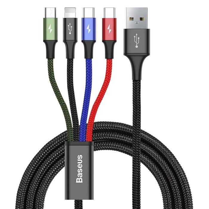 Baseus Baseus Ladeabel USB Kabel 4in1 für Lightning / 2x USB Typ C / Micro USB Kabel mit Nylon geflochtenes Ladegerät 3.5A 1.2m schwarz Smartphone-Kabel