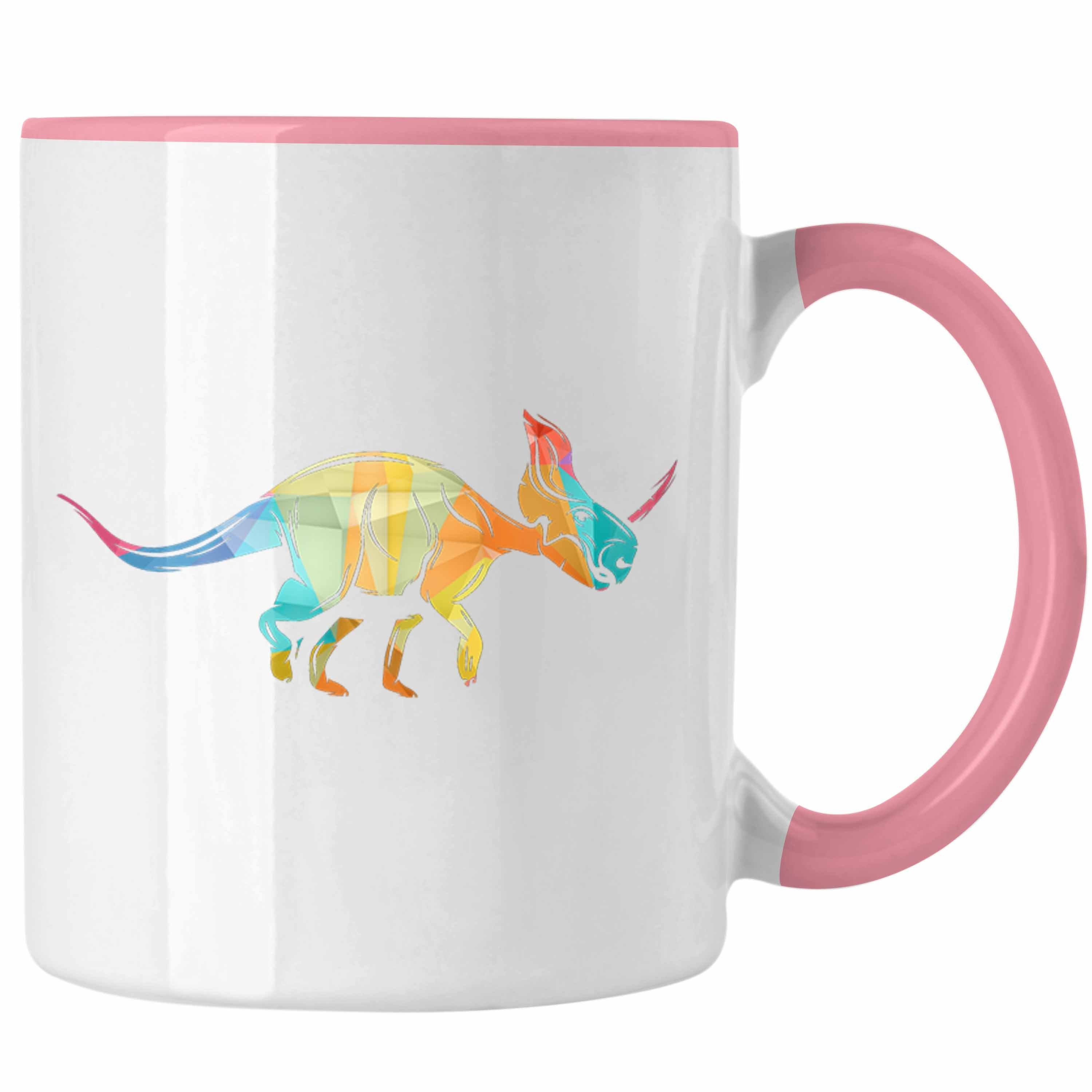 Rosa Tasse - Polygon Trendation Dinosaurier Trendation Tasse Bunt Grafik Triceratops