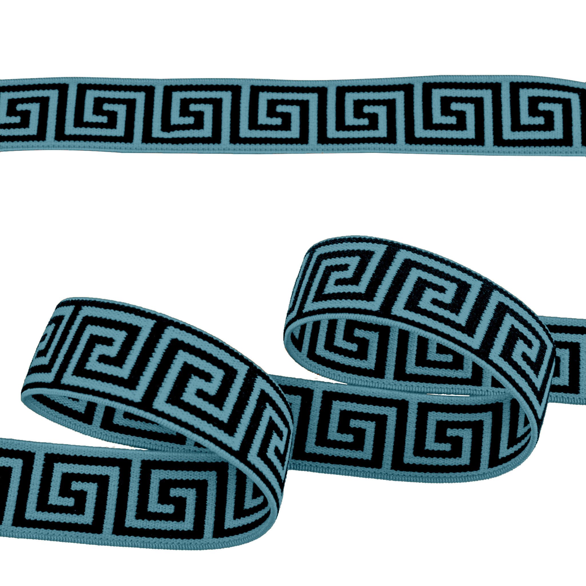 maDDma Gummiband Gummiband mit griechischen Muster ab 1mx25mm Gummilitze Elastisch, taubenblau