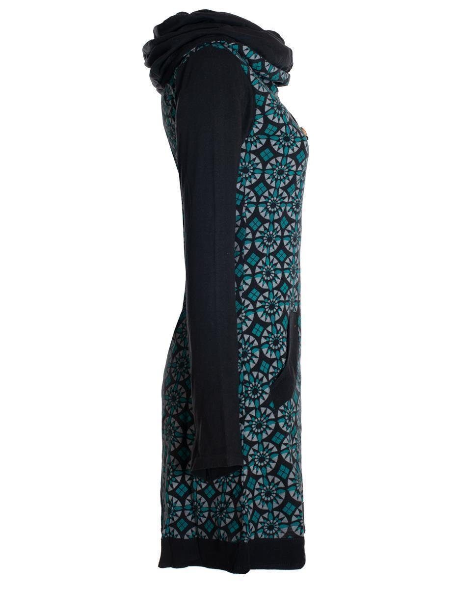 Vishes Jerseykleid Langarm Kleid Schalkragen Bedruckt 70er 80er Retro Hippiekleid