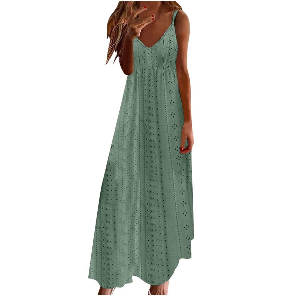 jalleria Dirndl Langes Damenkleid, einfarbig, ärmelloses Strapskleid mit V-Ausschnitt