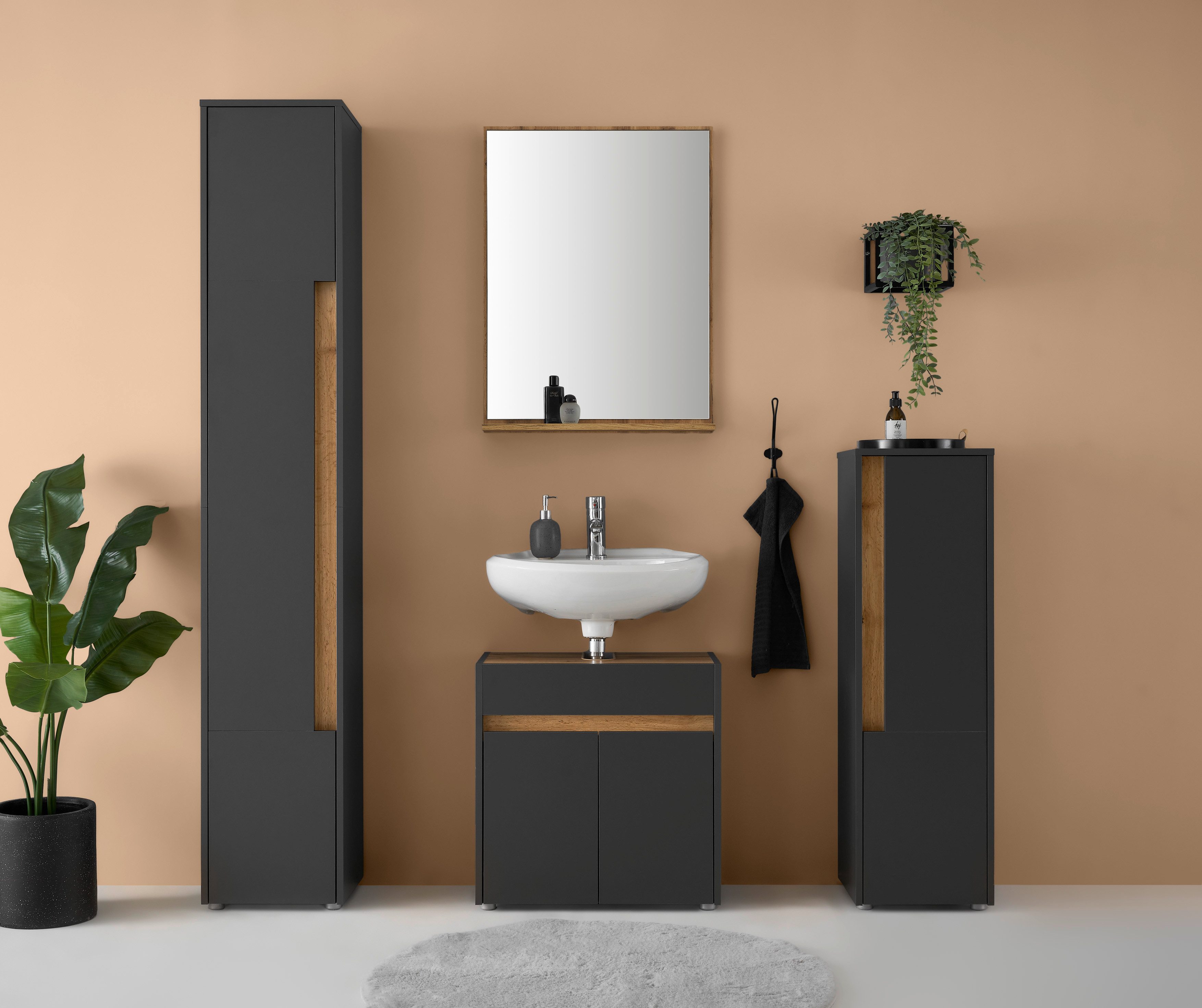 Home affaire Badmöbel-Set CITY/ GIRON, Bad im zeitlosen Design, 4-teiliges Badezimmer, (Set, 4-St), Badschränke und Spiegel, in zwei Farben verfügbar, viel Stauraum