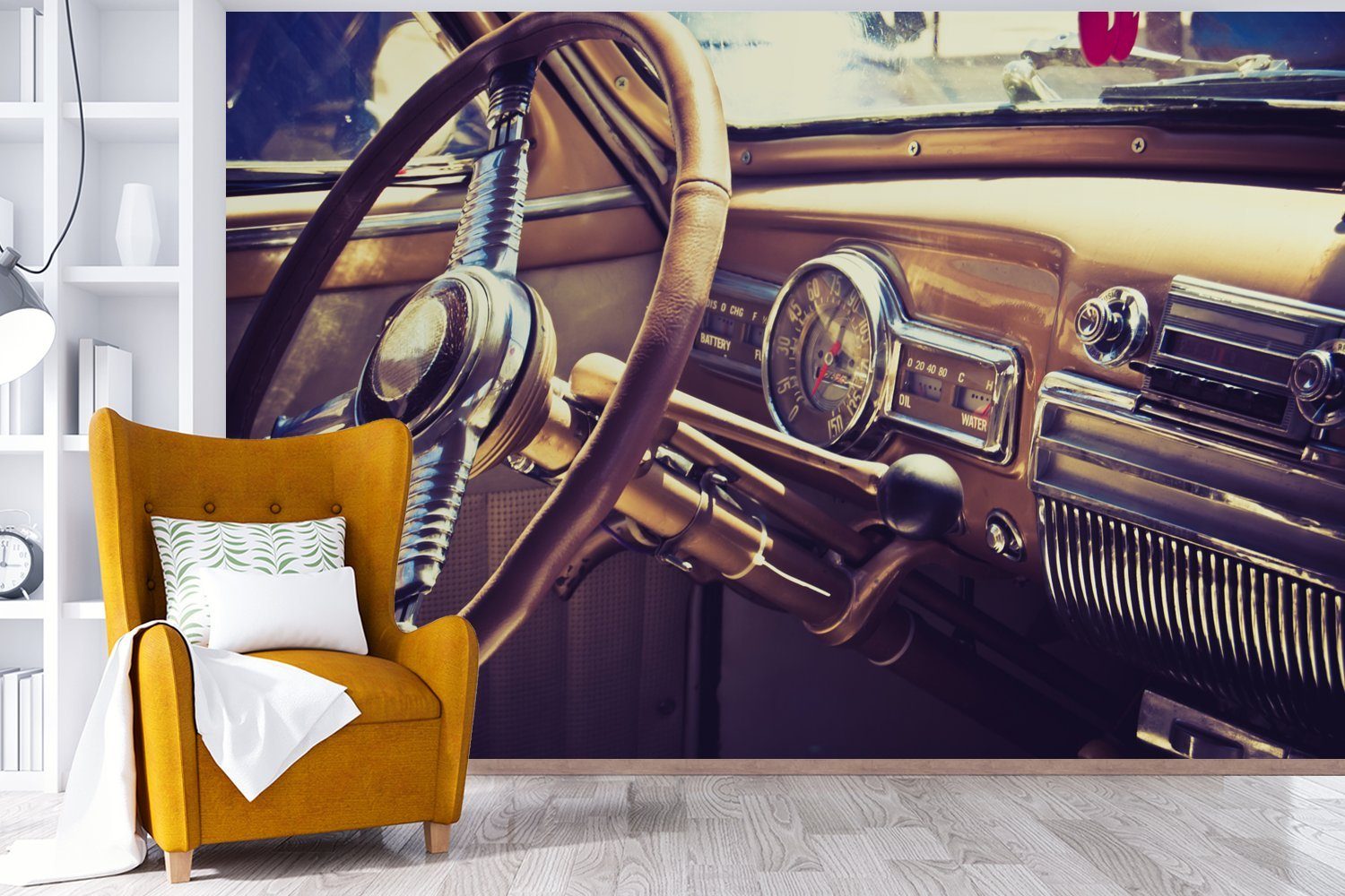 Vinyl Auto Wallpaper St), (6 Mancave Schlafzimmer, Vintage - bedruckt, - - für Lenkrad, Tapete MuchoWow Matt, Fototapete Wohnzimmer, Kinderzimmer,