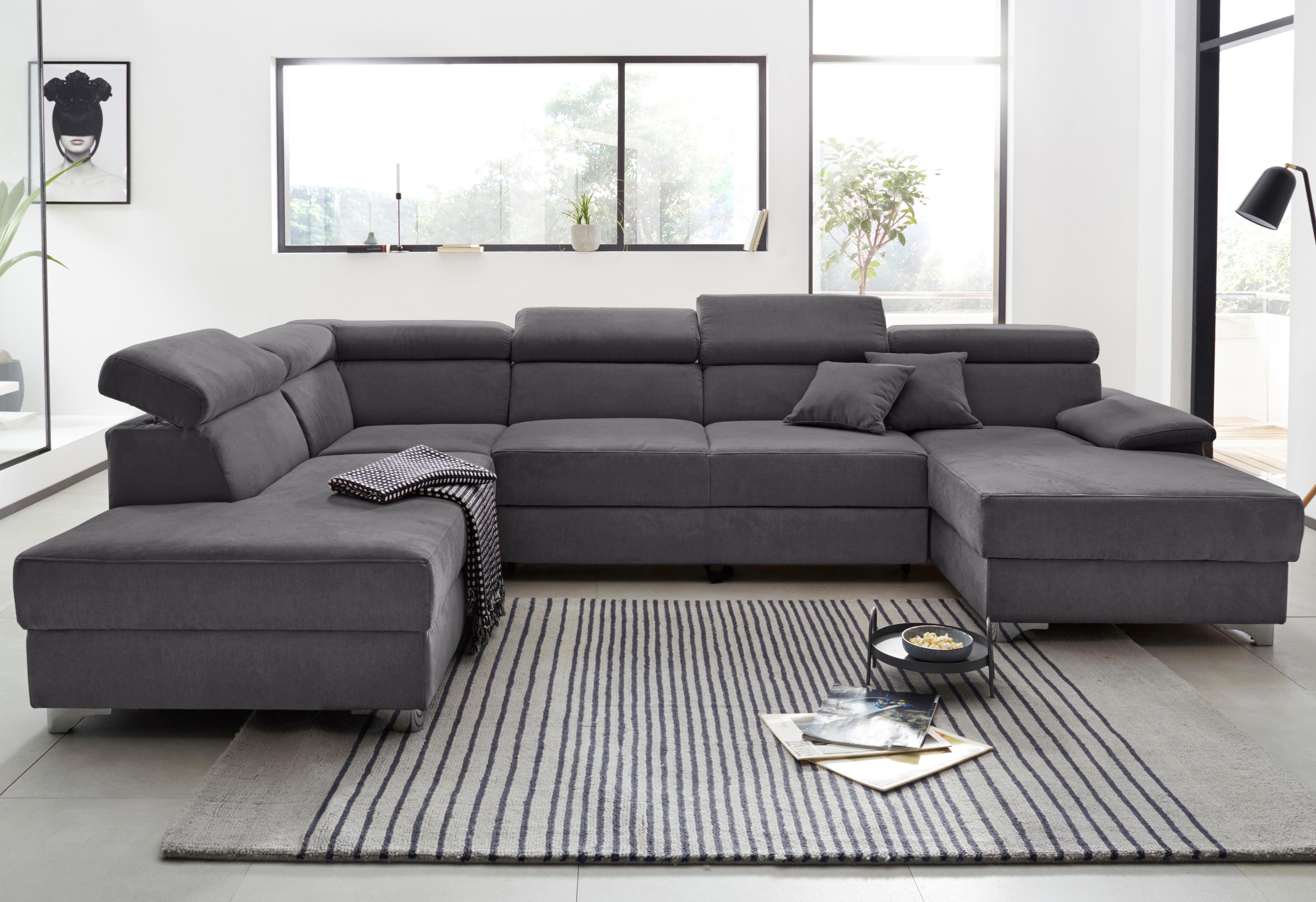 DOMO collection Wohnlandschaft Mira, inklusive Kopfteilverstellung für mehr Wohlfühlkomfort, U-Form, wahlweise mit Bettfunktion und Bettkasten, elegant und modern