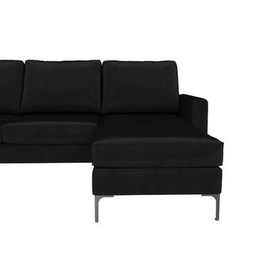 loft24 Ecksofa Chapman, Sofa mit Recamiere, Bezug in Samtoptik, Chrom Beine, Länge 207 cm