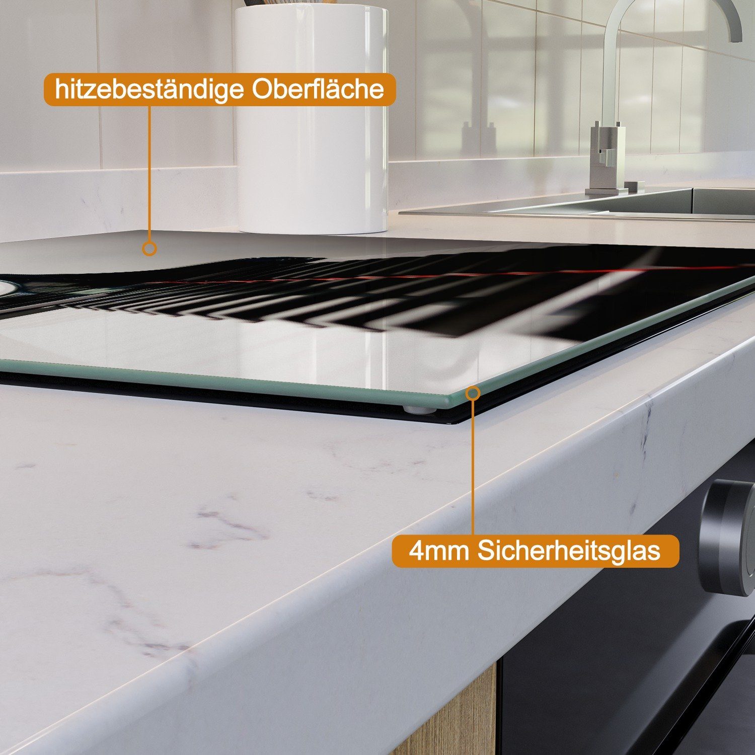 Größen Wallario ESG-Sicherheitsglas, Klaviatur verschiedene von rechts, Herd-Abdeckplatte Noppen), 1 5mm tlg., (Glasplatte, inkl.