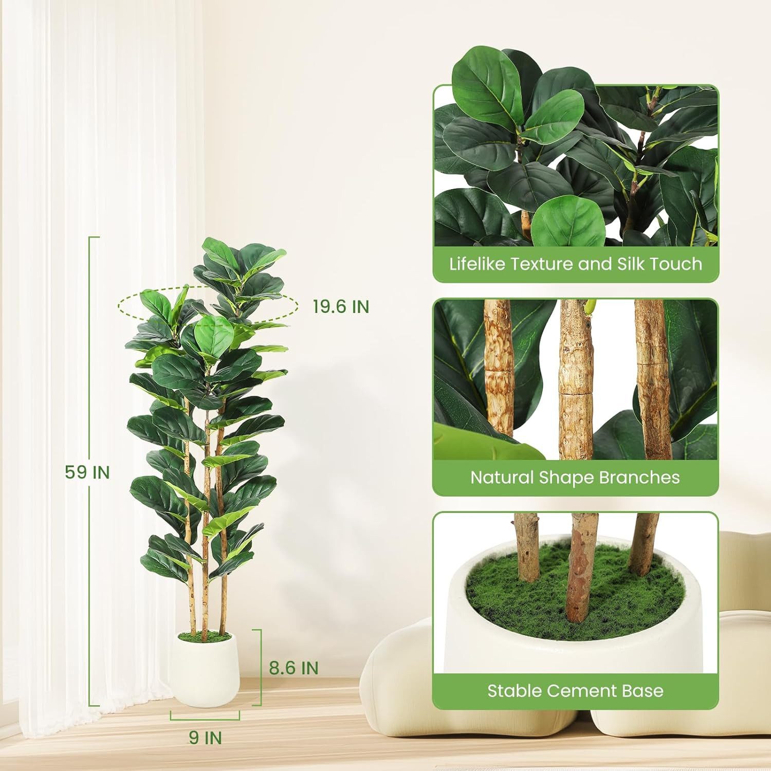 GarveeMore Kübelpflanzen Faux Fiddle Leaf Feigenbaum mit weißem Topf,Faux B günstig online kaufen