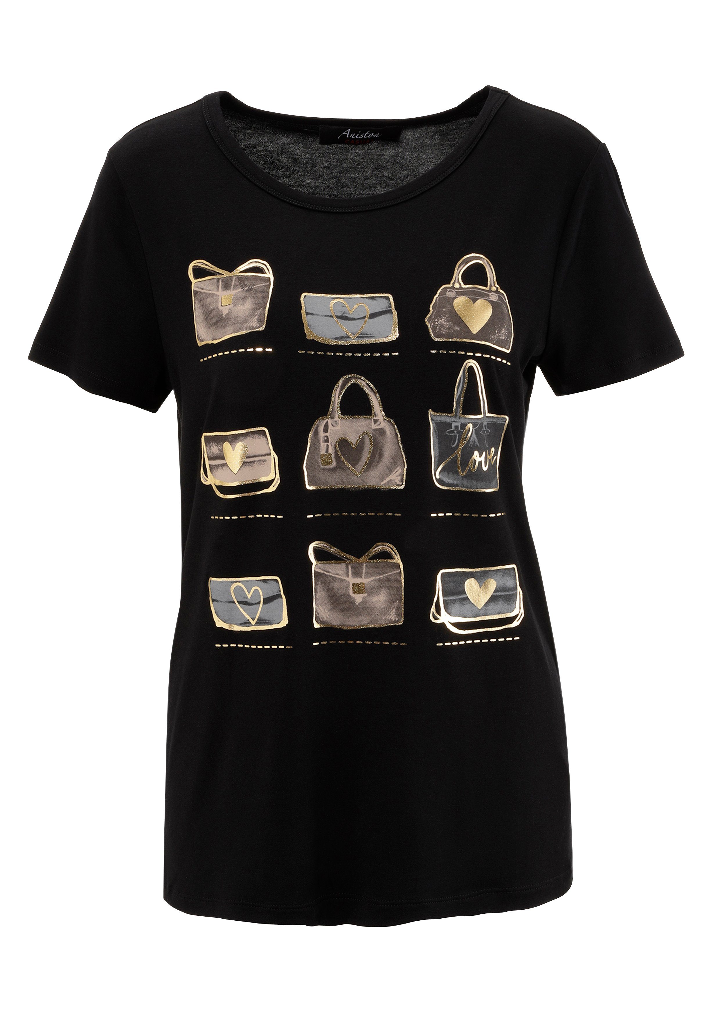 mit teilweise T-Shirt - CASUAL NEUE KOLLEKTION Folienprint glitzerndem Aniston Frontdruck,