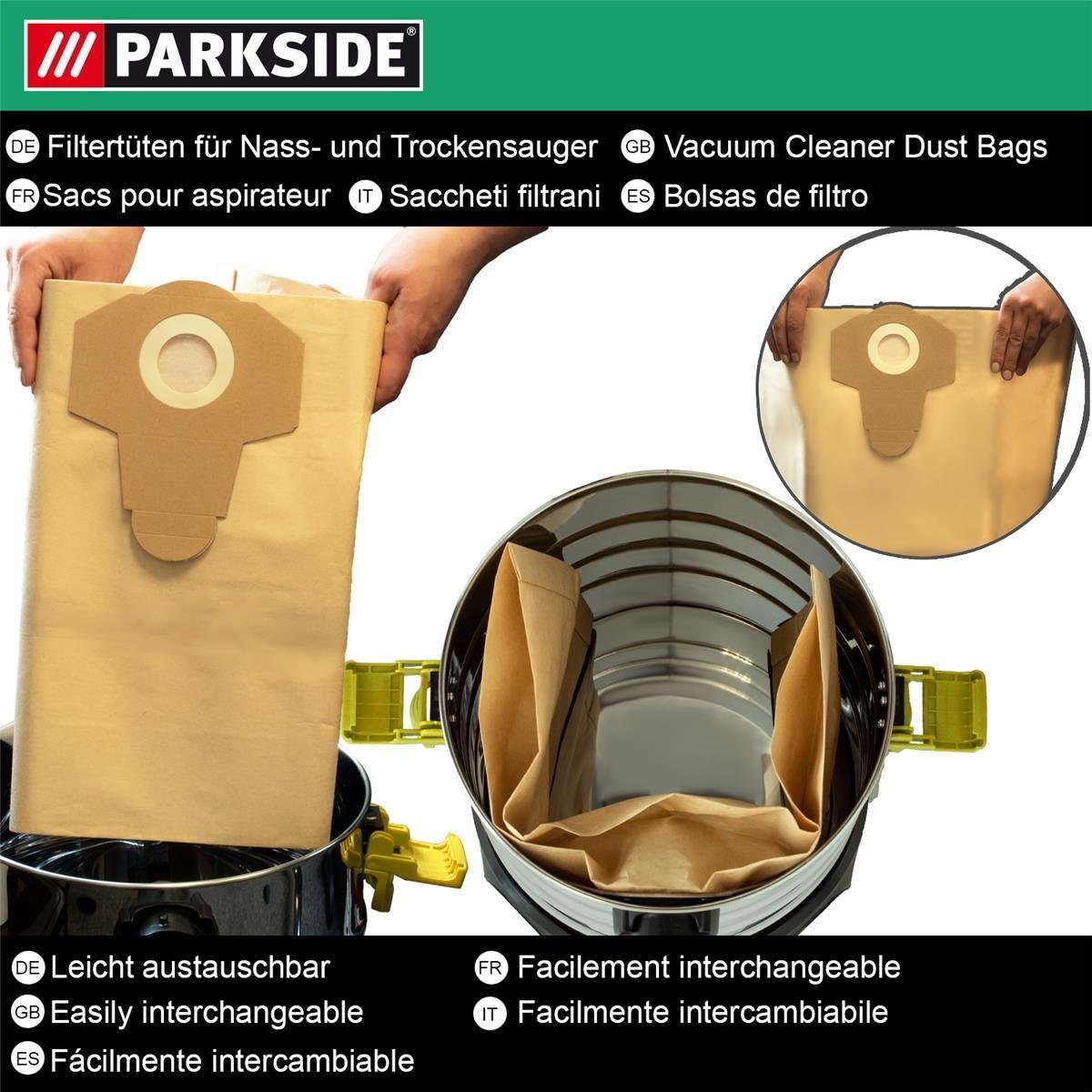 Parkside Staubsaugerbeutel 10 Papierfilterbeutel 20 L für Nass-Trockensauger, passend für Parkside – Bild 4 von 5