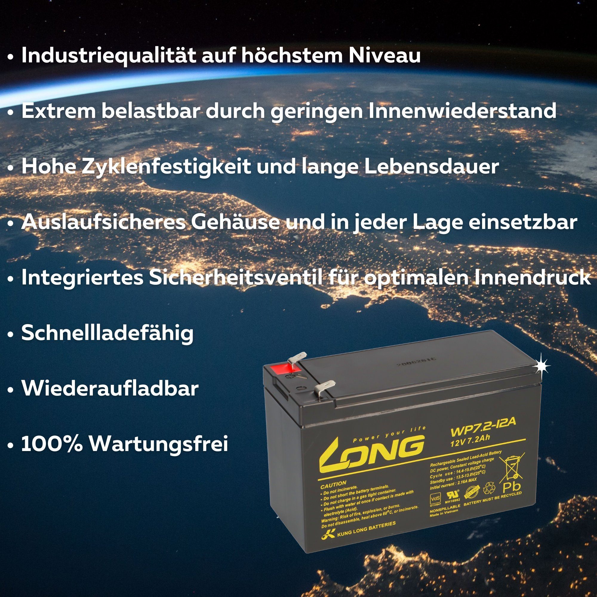 Kung Long Ersatz-Akkus Elektro Scooter Roller Razor E300 2 x 12V 7,2Ah Blei AGM Elektromobil-Akku – Bild 3 von 5