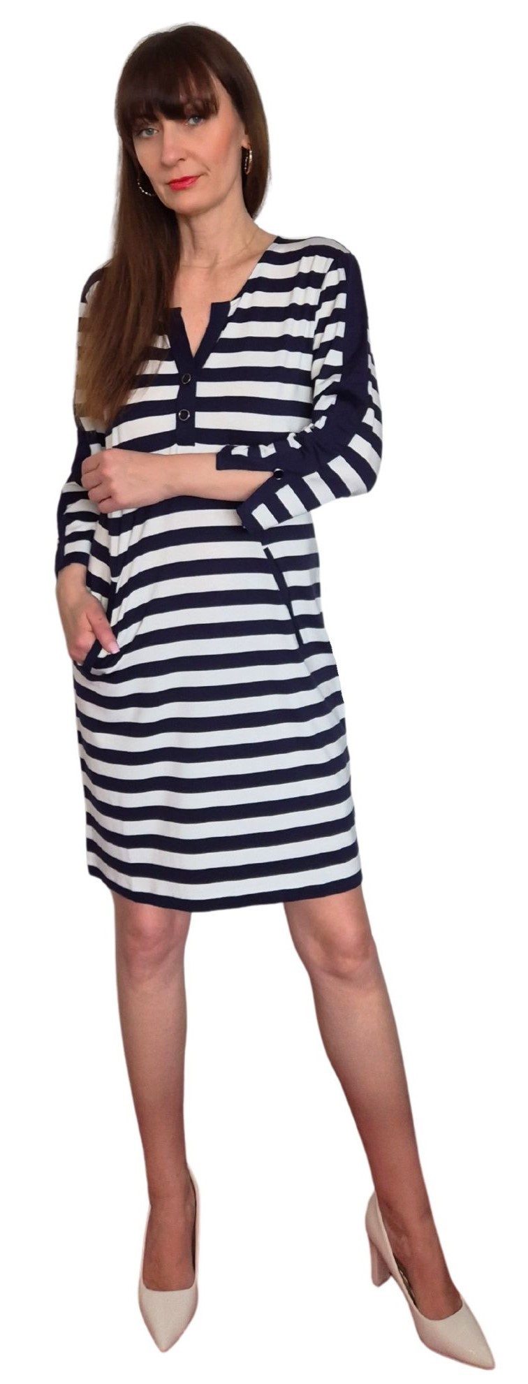 Estefania for woman Shirtkleid 191-5200, gestreift mit V-Blenden Ausschnitt V-Blendenausschnitt