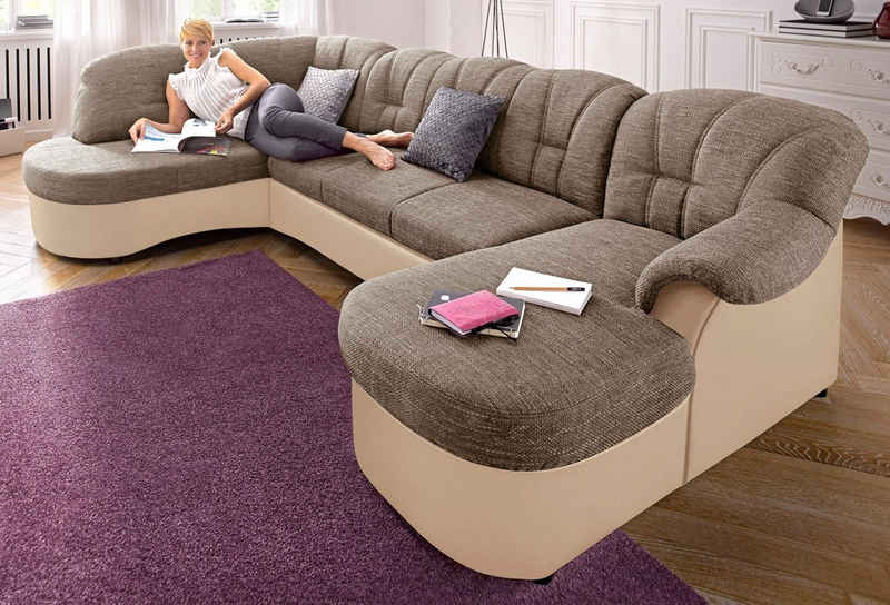 DOMO collection Wohnlandschaft Flores auch in Leder-Bezug, B/T/H: 293/180/86 cm, U-Form, wahlweise mit Bettfunktion, wahlweise mit Federkern, Schlafsofa