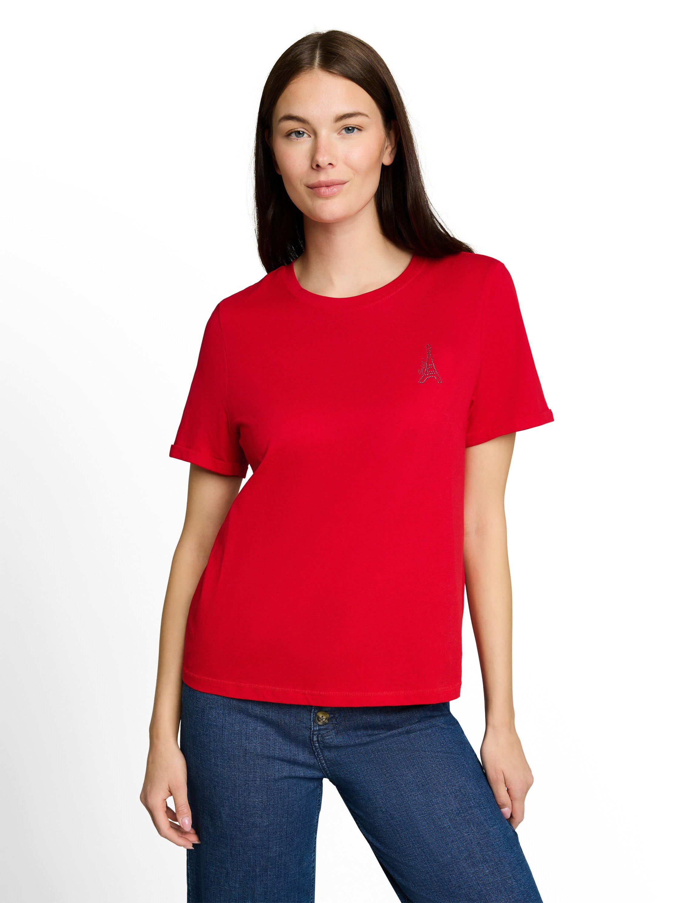TOM TAILOR Kurzarmshirt Sommershirt mit kleinem Statement-Print