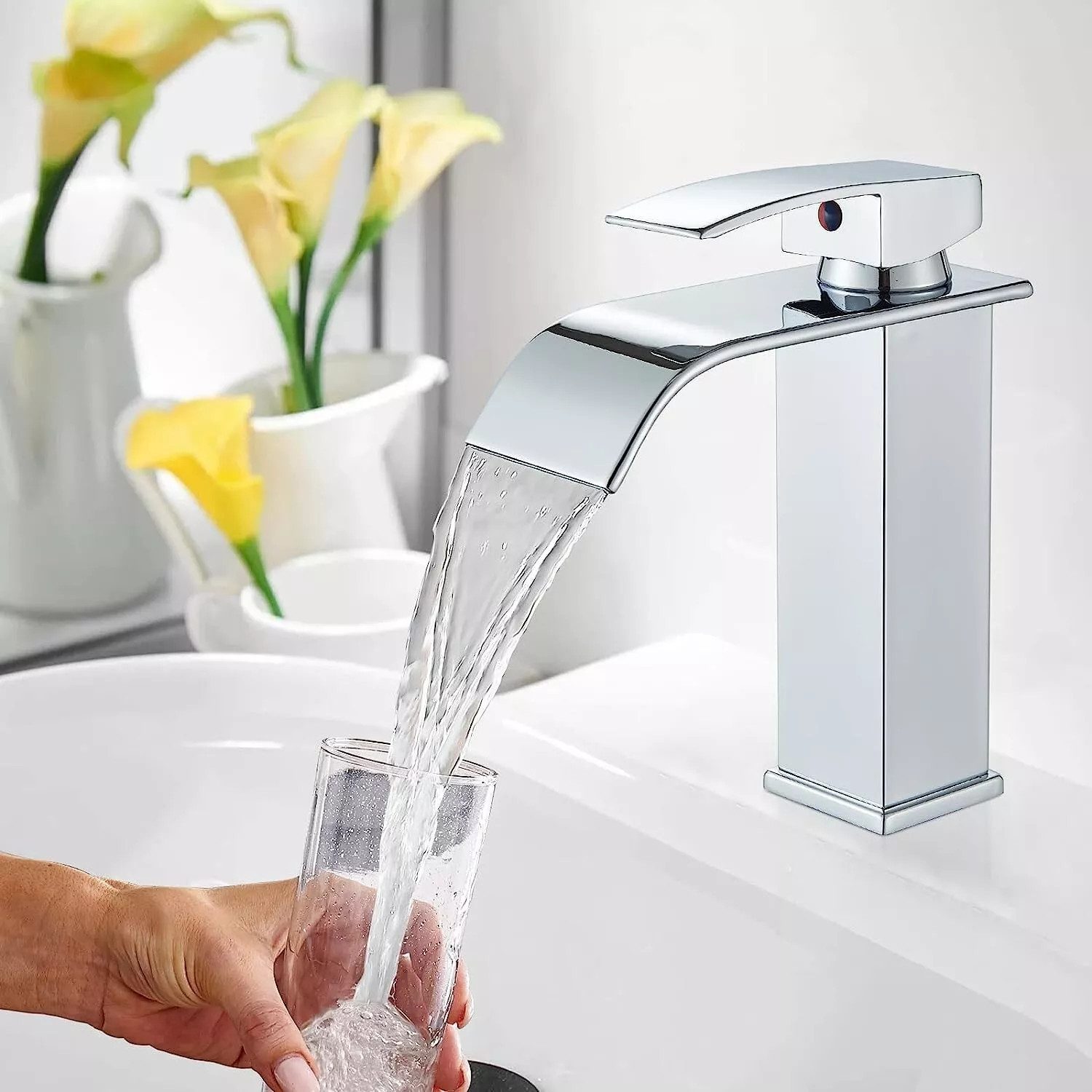 Faizee Home Badarmatur Wasserfall Chrome moderne Bad- & Küchenarmatur, auslaufsicher