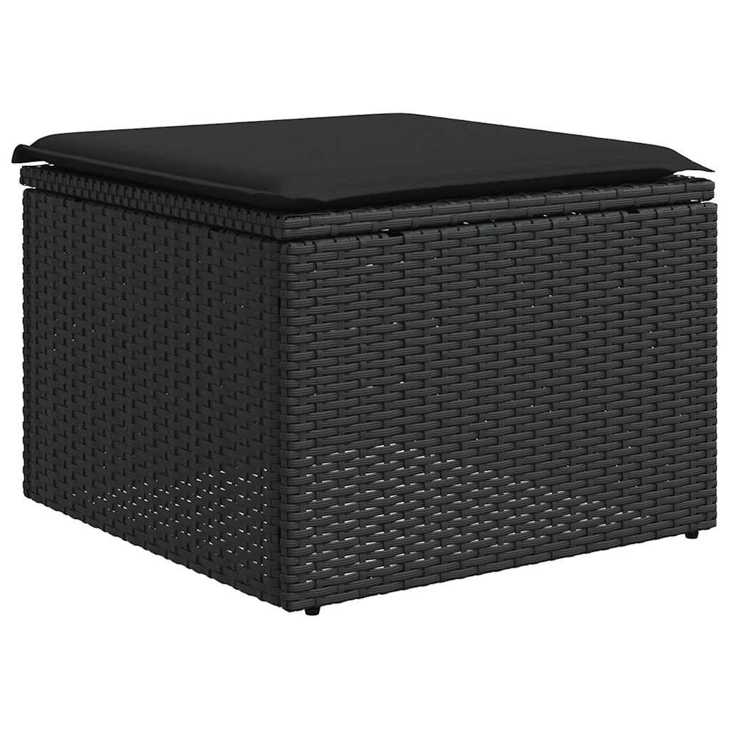 vidaXL Hocker Gartenhocker mit Kissen Schwarz 55x55x37 cm Poly Rattan (1 St)