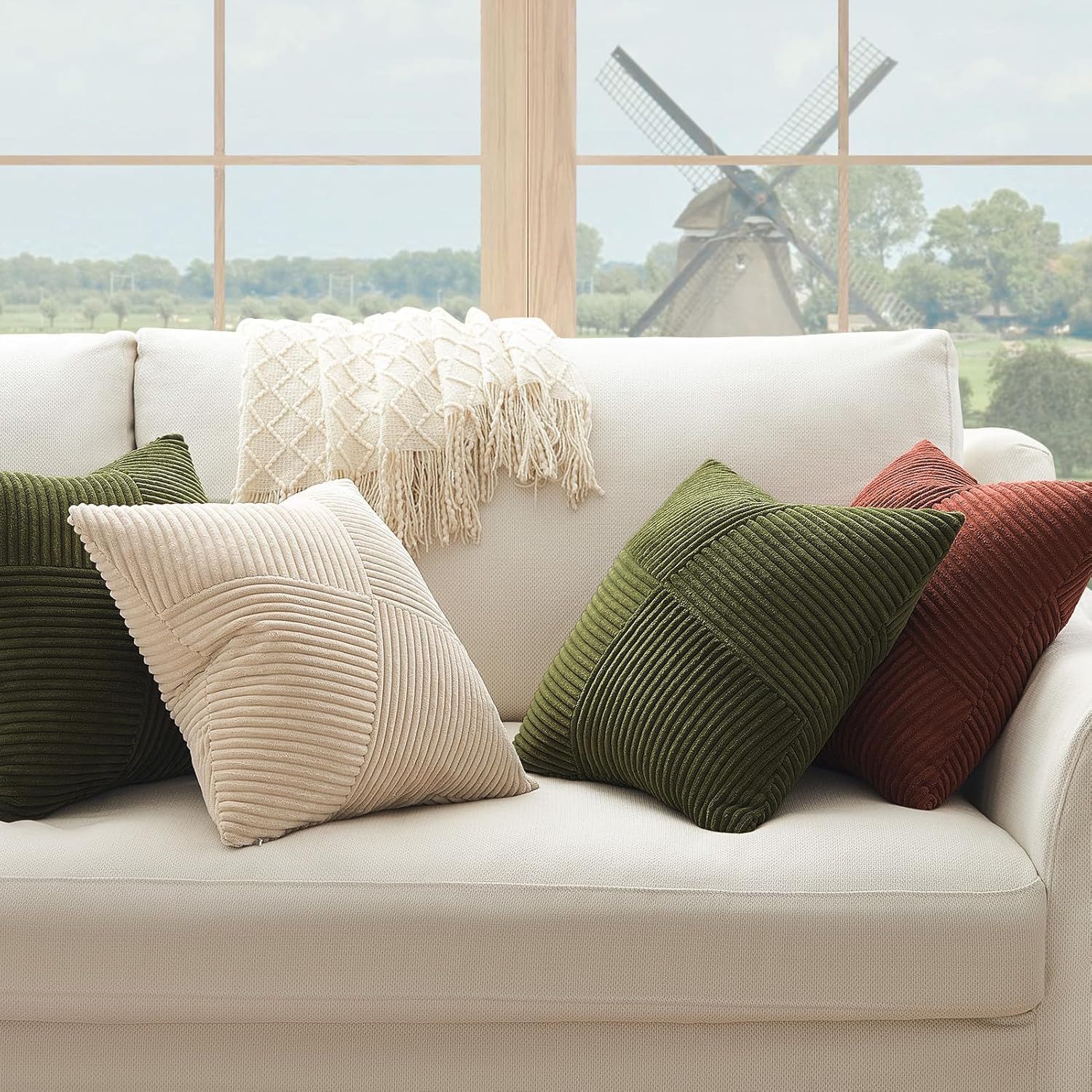 Topfinel Kissenbezüge Kordsamt 2er Set-Windmühle Streifen Muster-Sofakissen günstig online kaufen