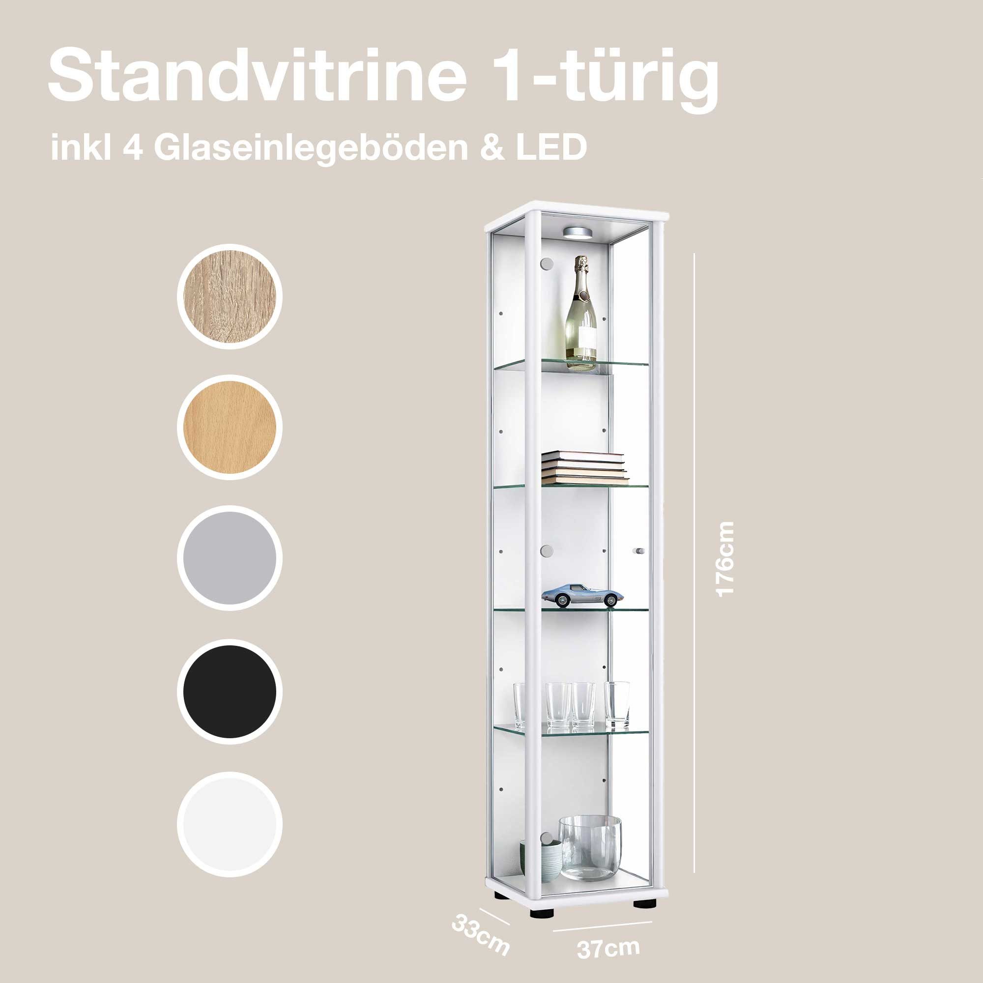 K-Möbel Glasvitrine C1014 (Glasvitrine (176x37x33 cm) mit 1 Glastür) Glasvi günstig online kaufen