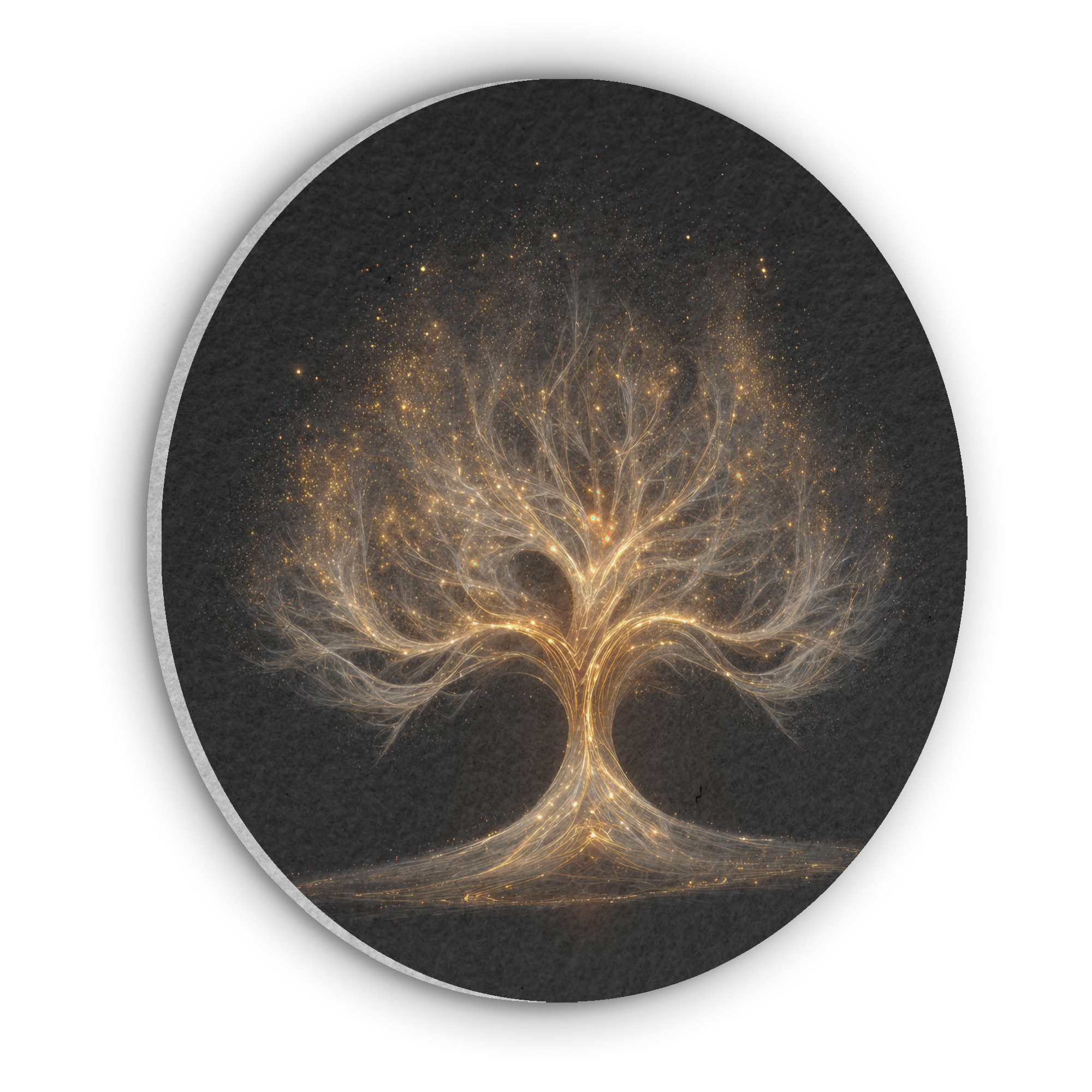 MuchoWow Gemälde Lichter - Baum - Abstrakt - Schwarz, Fotodruck (1 St), Akustikpaneele rund, Schalldämmung, Akustikbilder 30x30 cm