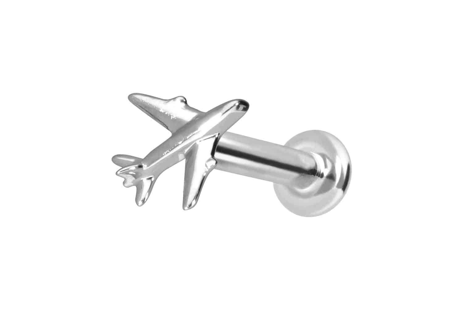 PIERCINGLINE Piercing-Set 14 Karat Gold Labret mit Innengewinde FLUGZEUG (Labrets, 1-tlg)