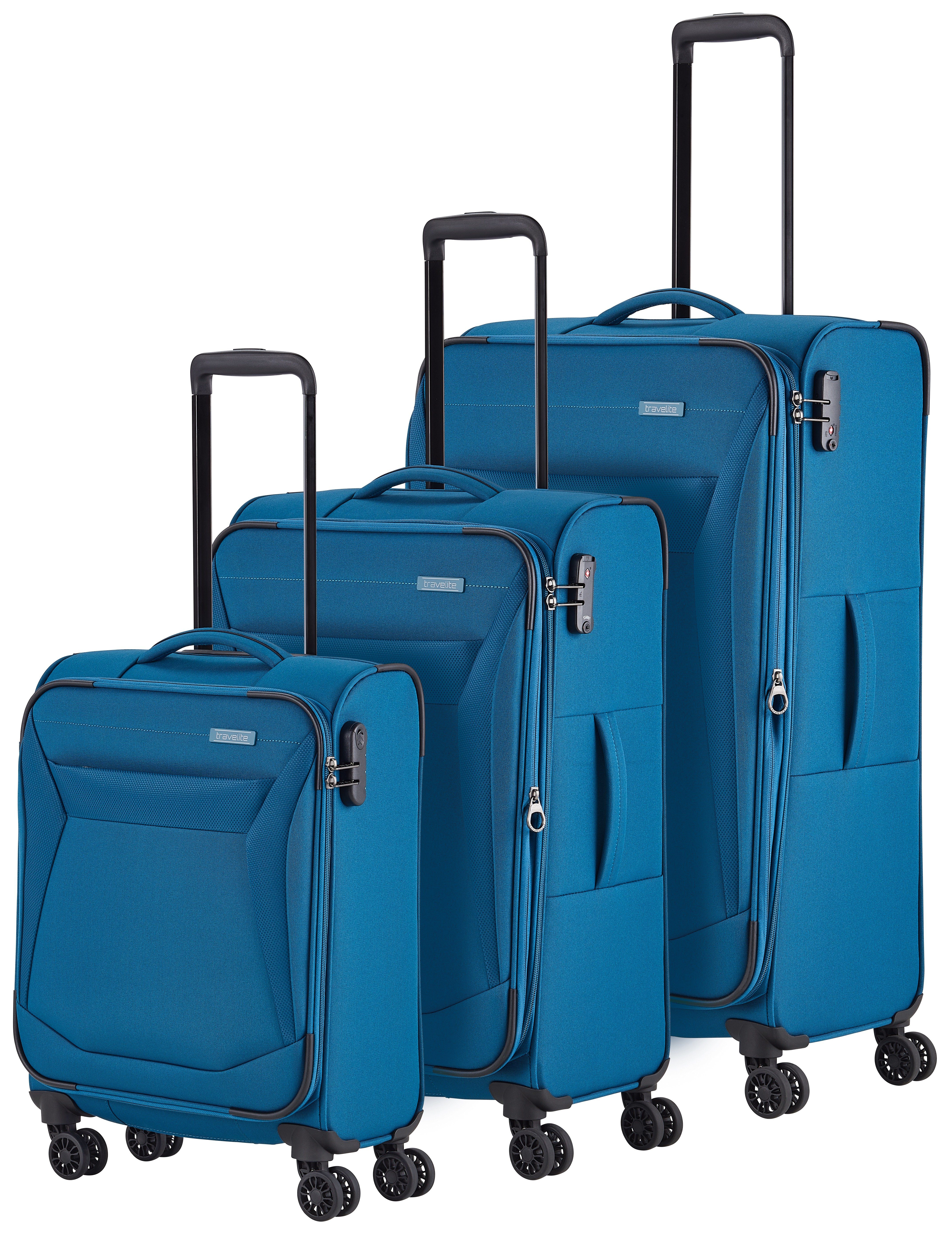 travelite Trolleyset CHIOS 4w in Rollen, Trolley (Set, praktischem Weichgepäck tlg., petrol 3 Design Set), 4 L/M/S