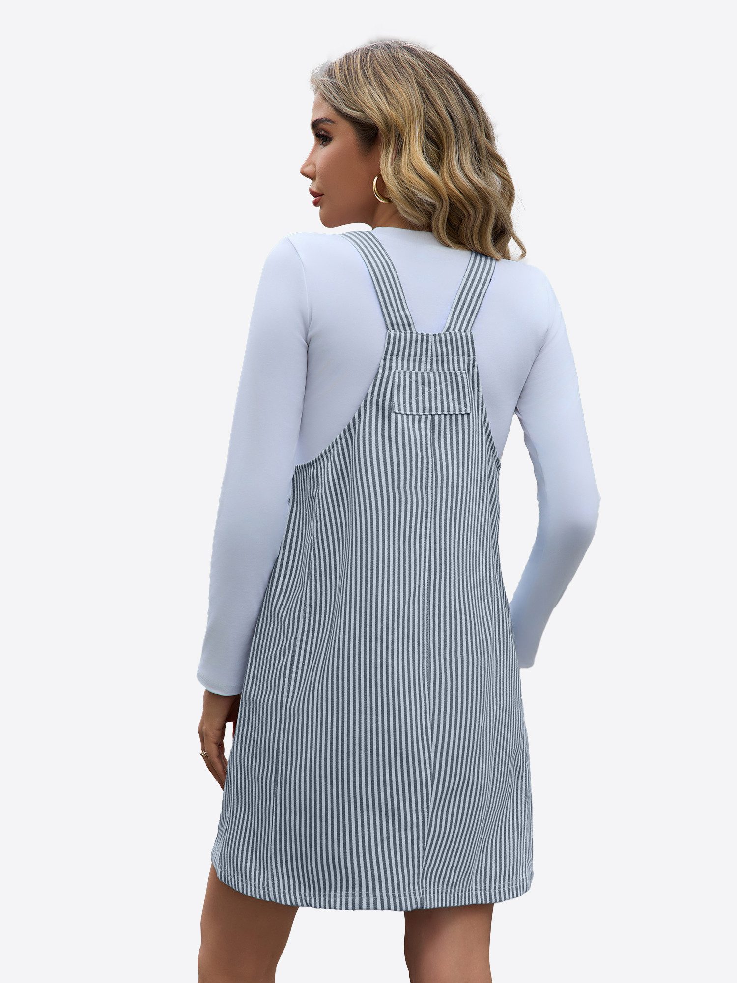 Imily Bela Jeanskleid Damen Gestreiftes Trägerkleid mit Verstellbaren Schultergurten (Packung, 1-tlg., 1per-Pack) Eingrifftaschen