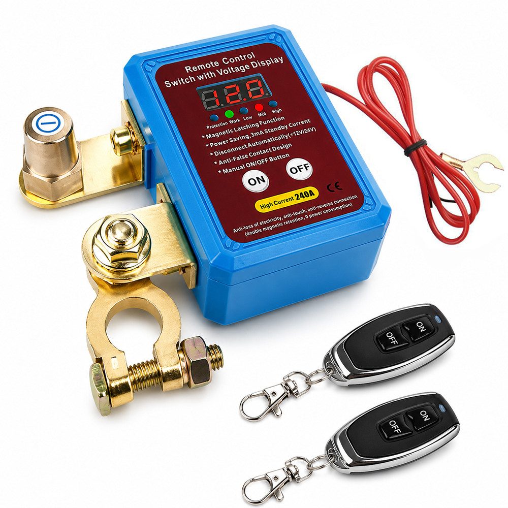 PRIISF 12V Doppelte Remote Automatisch Auto Batterie Trennschalter Schalter Autobatterie-Ladegerät (Stromschalter Isolator, Hauptschalter KFZ + 2*Fernbedienung, Batteriehauptschalter Batterie Boot Auto)