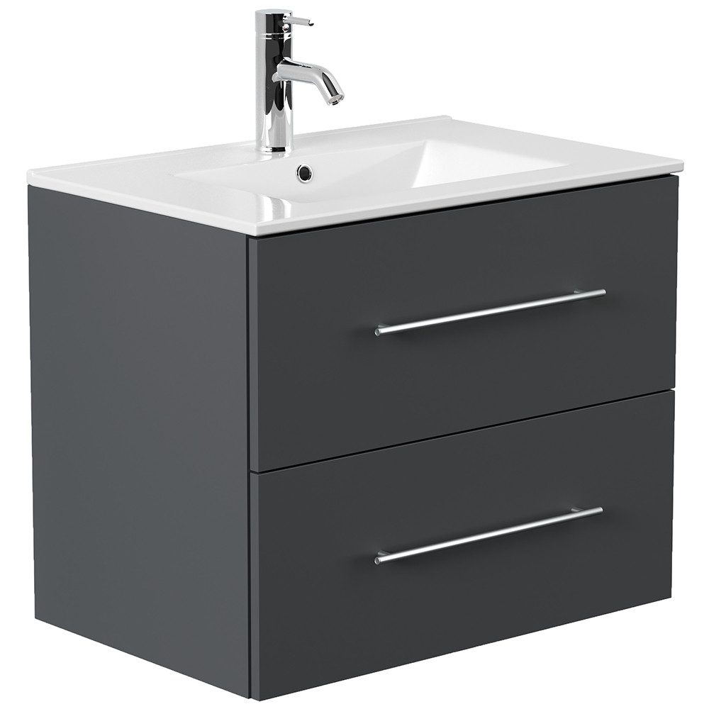 Lomadox Waschtisch HARLINGEN-02, 70cm breit, Keramikwaschbecken, Softclose, in grau