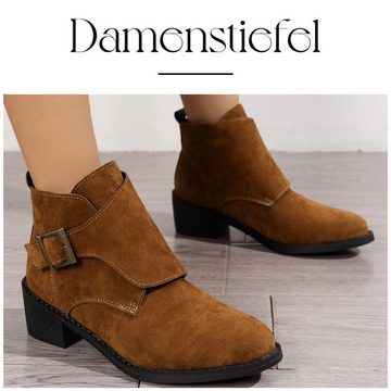 Daisred Damen Ankle Boots klassich mit Gürtelschnalle Stiefel