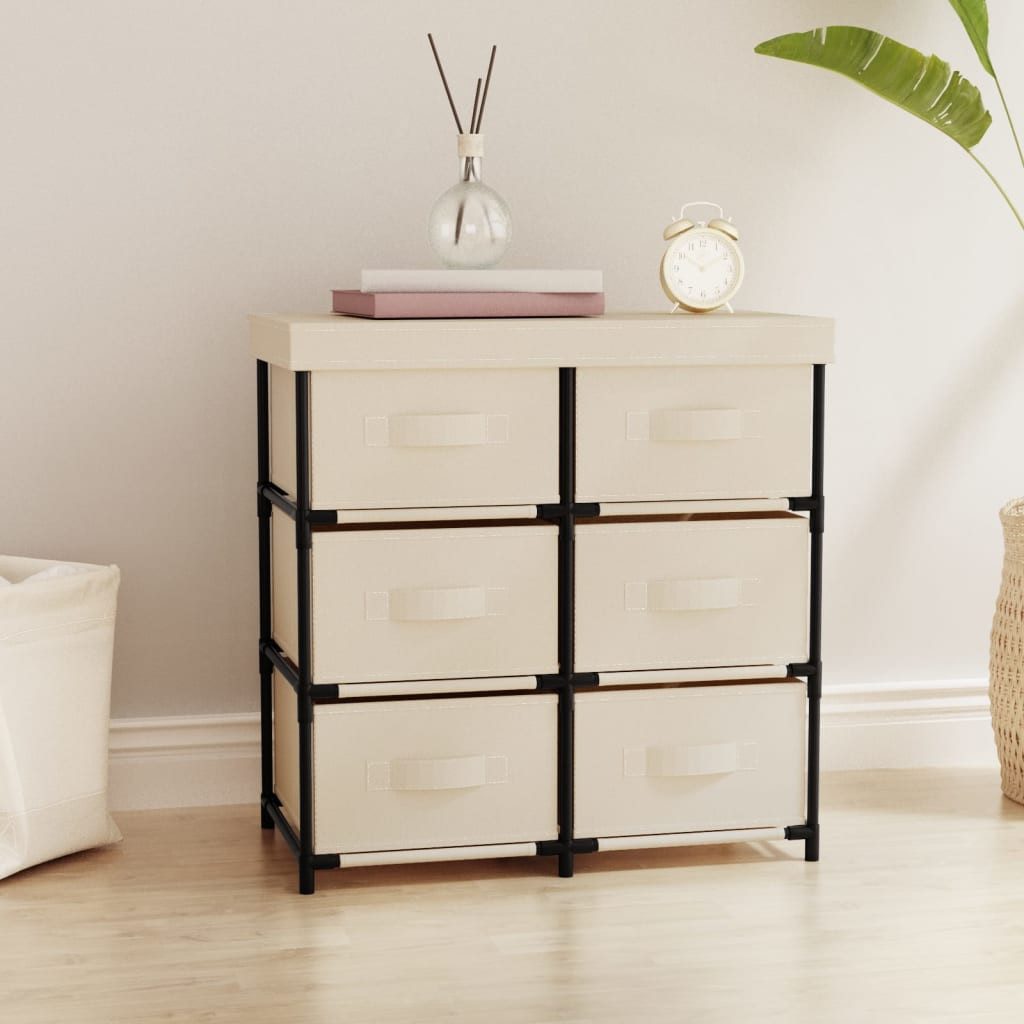 furnicato Container Lagerschrank Creme 55 x 29 x 55 cm mit 6 Schubladen (1-St) Stabiles Aufbewahrungsregal mit Stoffschubladen für Ihr Zuhause
