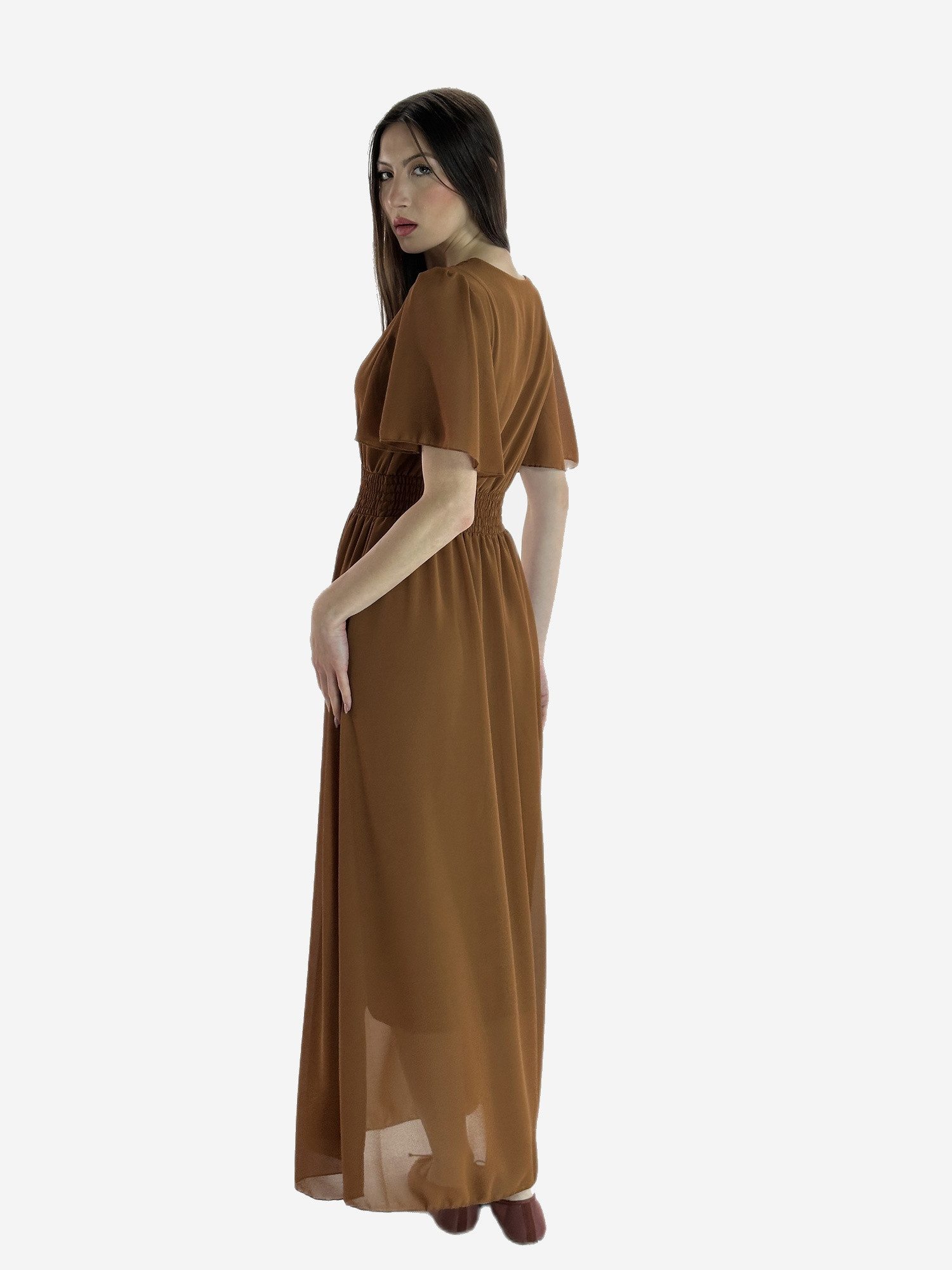 Elara Maxikleid — Damen Sommerkleid mit Wickeloptik, Smoktaille & Flügelärmeln (1-tlg) – Bild 3 von 5