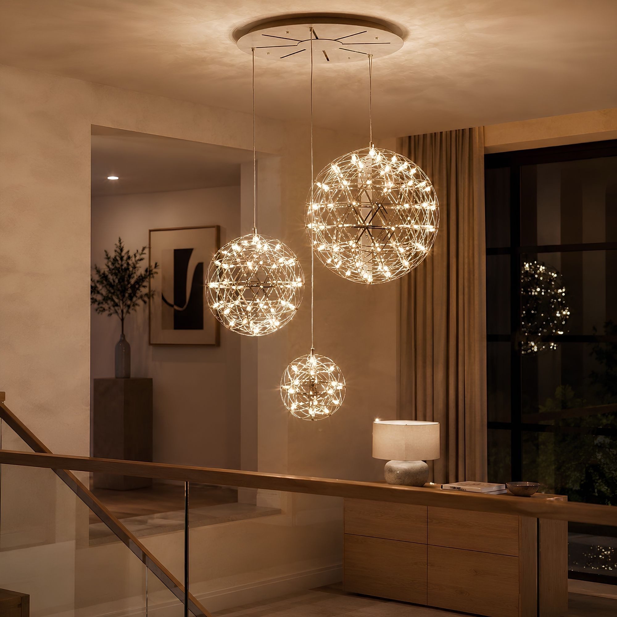s.luce Pendelleuchte XL LED Hängeleuchten-Kombination Atom Modular Schwarzchrom, Warmweiß