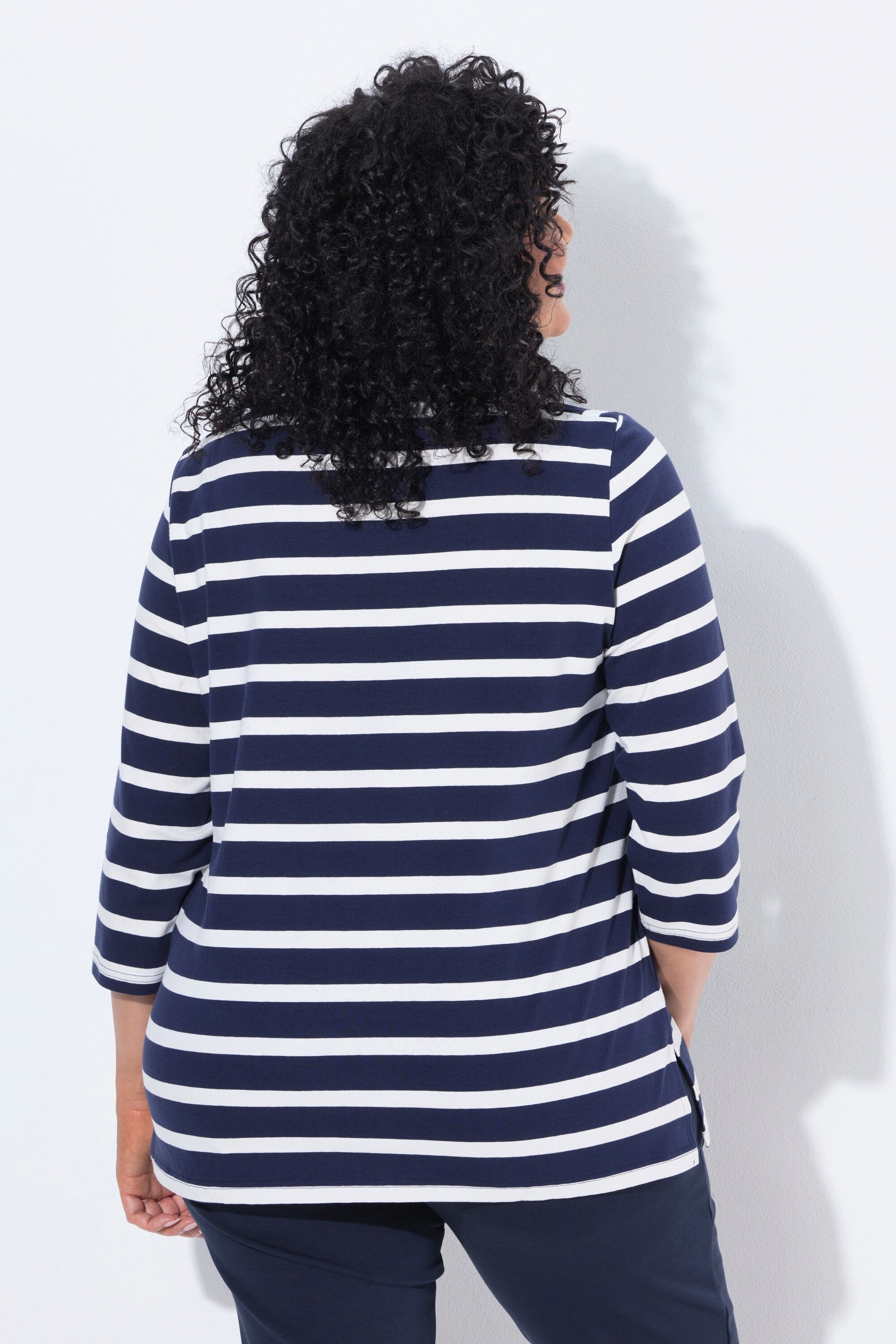 Ulla Popken T-Shirt Shirt Streifen Oversized Carré-Ausschnitt 3/4-Arm – Bild 3 von 4
