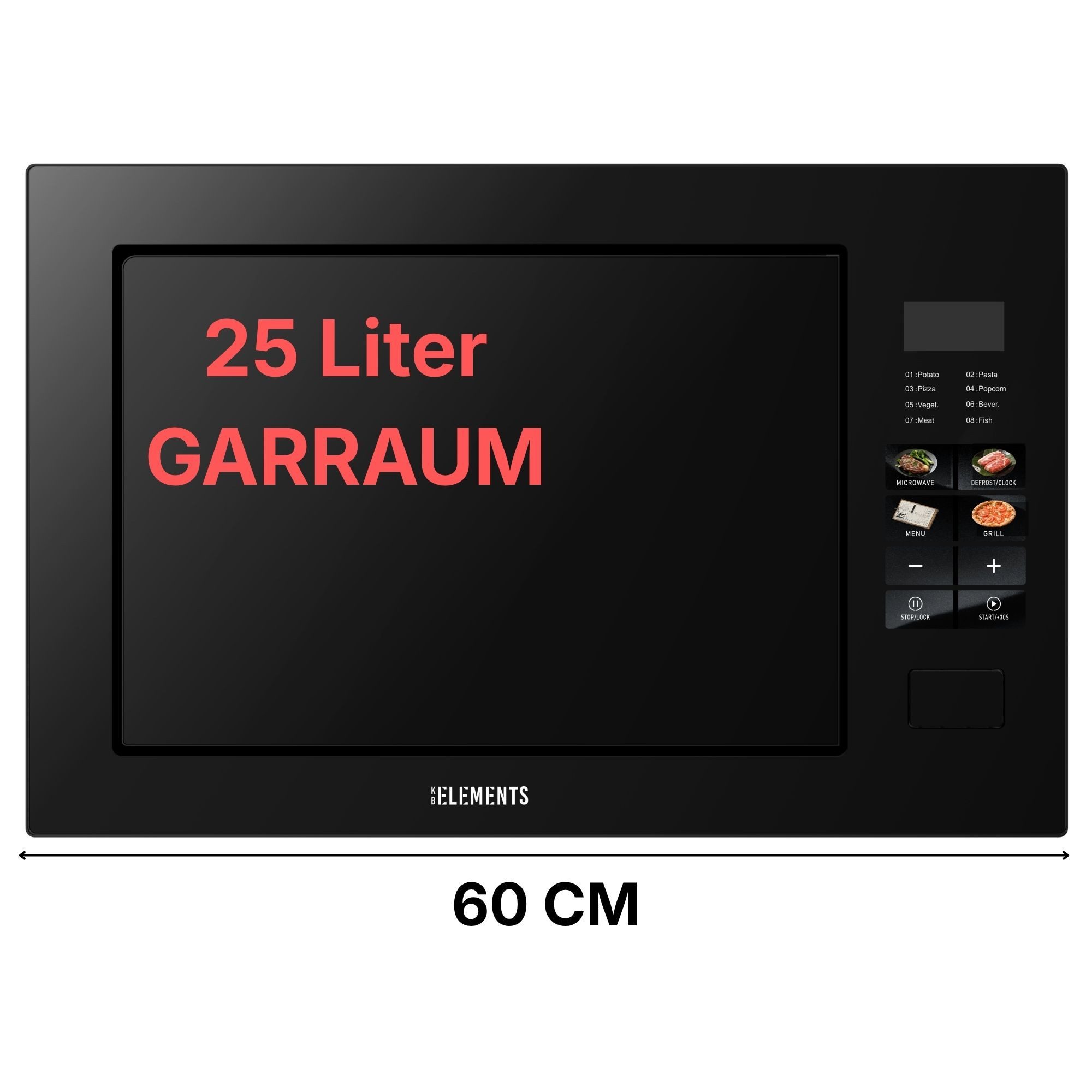 KB Elements Einbau-Mikrowelle ELK25MB1, Grill, 25 l, Full Touch Display, 25 Liter, Glasrahmen