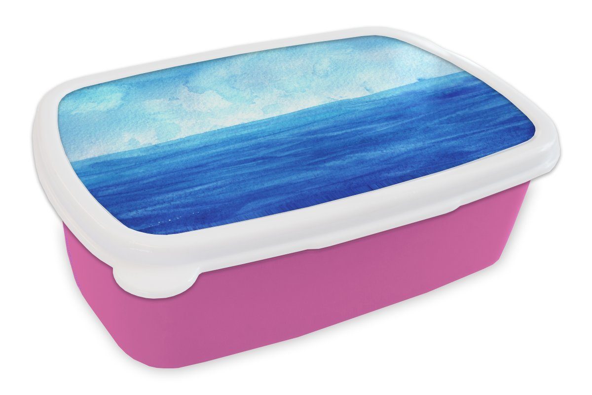 MuchoWow Lunchbox Snackbox, Kunststoff, - (2-tlg), für Mädchen, Kinder, Erwachsene, Brotdose - Himmel, Meer rosa Kunststoff Aquarell Brotbox