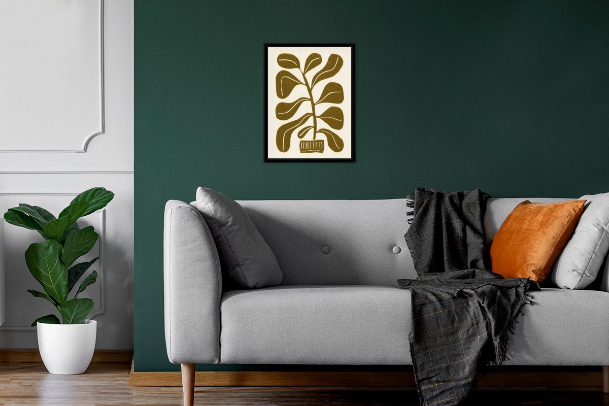 MuchoWow Schwarzem Rahmen, - Gerahmtes Pflanze Pastell (1 mit Blume Poster Blatt, Poster, - Kunstdruck, - St), Bilderrahmen