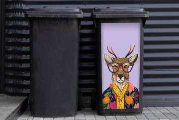 MuchoWow Wandsticker Hirsche - Tiere - Blumen - Hippie (1 St), Mülleimer-aufkleber, Mülltonne, Sticker, Container, Abfalbehälter