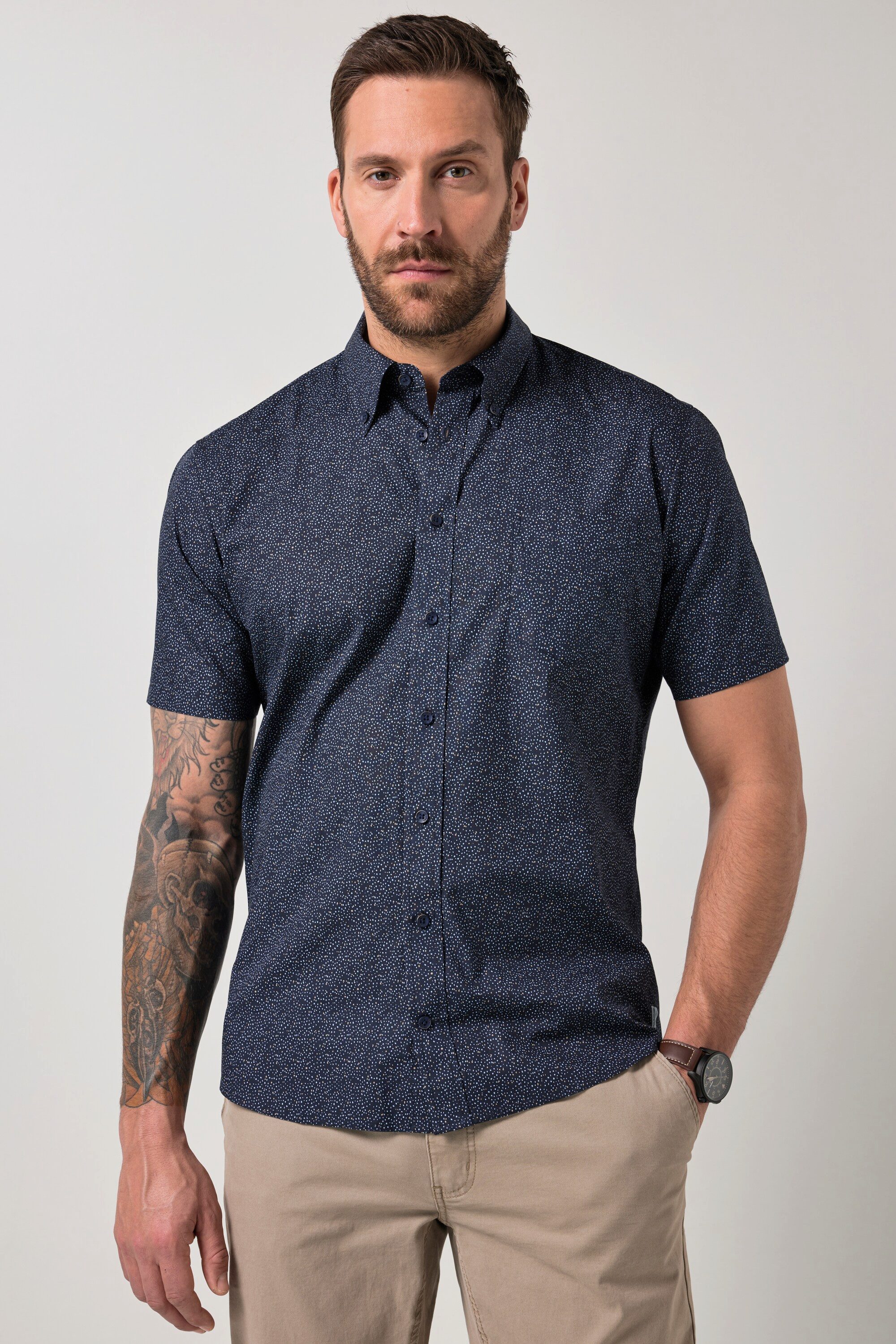 Kurzarmhemd Hemd Halbarm Buttondown-Kragen Alloverprint