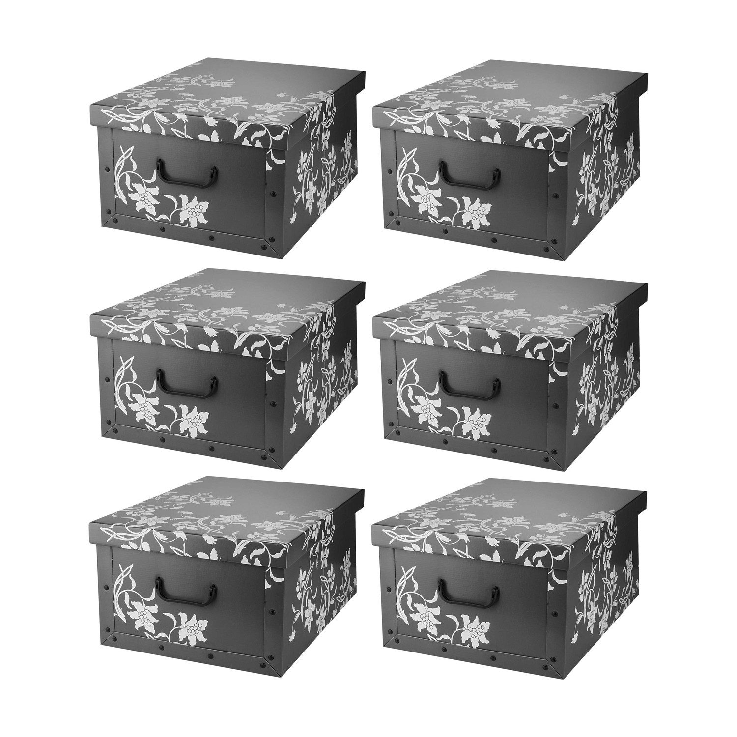 Home4You Aufbewahrungsbox, 6er Set, Grau, Blumenranken, recycelter Karton, (6 St), mit Deckel
