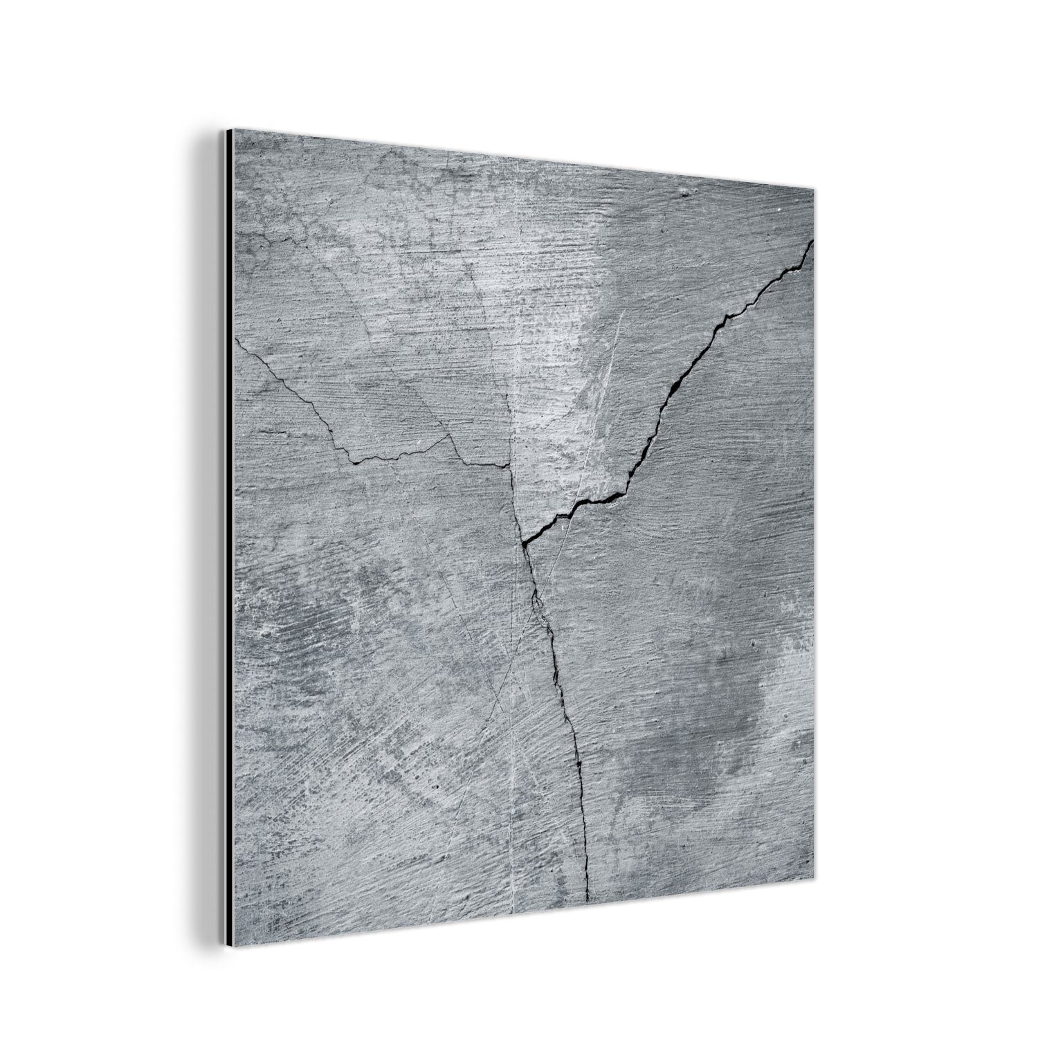 MuchoWow deko (1 Metall, Aluminium Alu-Dibond-Druck, aus - Gemälde Grau St), Riss, - Beton Metallbild