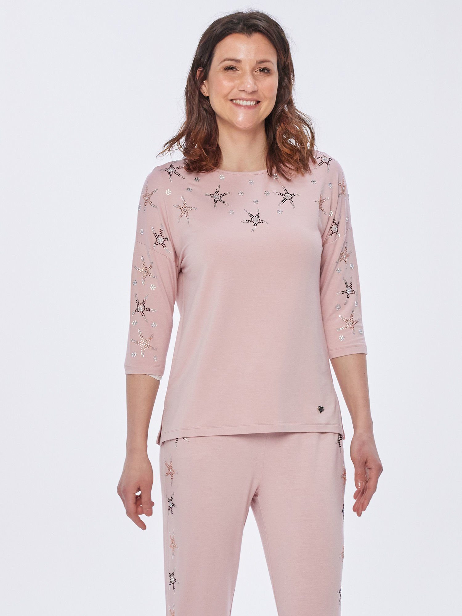 MONACO blue WEEKEND Langarmshirt Blusenshirt figurumspielend mit Sparkling-Starfish Motiv