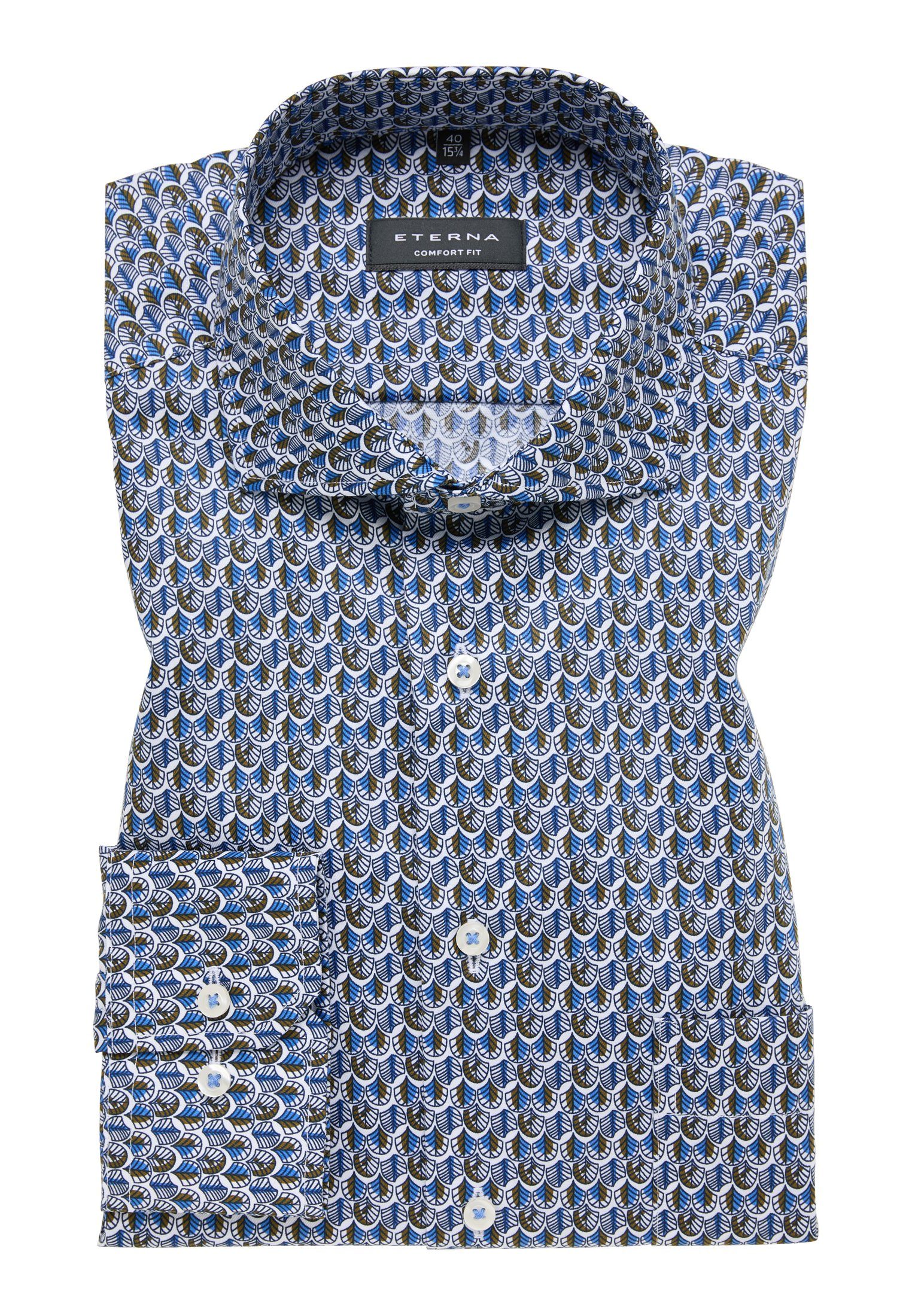 Eterna blau FIT COMFORT Langarmhemd