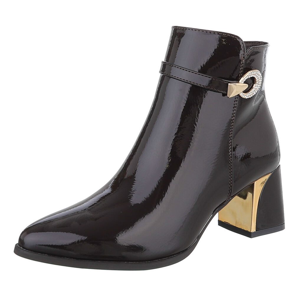 Ital-Design Damen Ankle Boot mit Blockabsatz und Schmuckdetail Stiefelette (92299757) Blockabsatz Stiefeletten in Braun