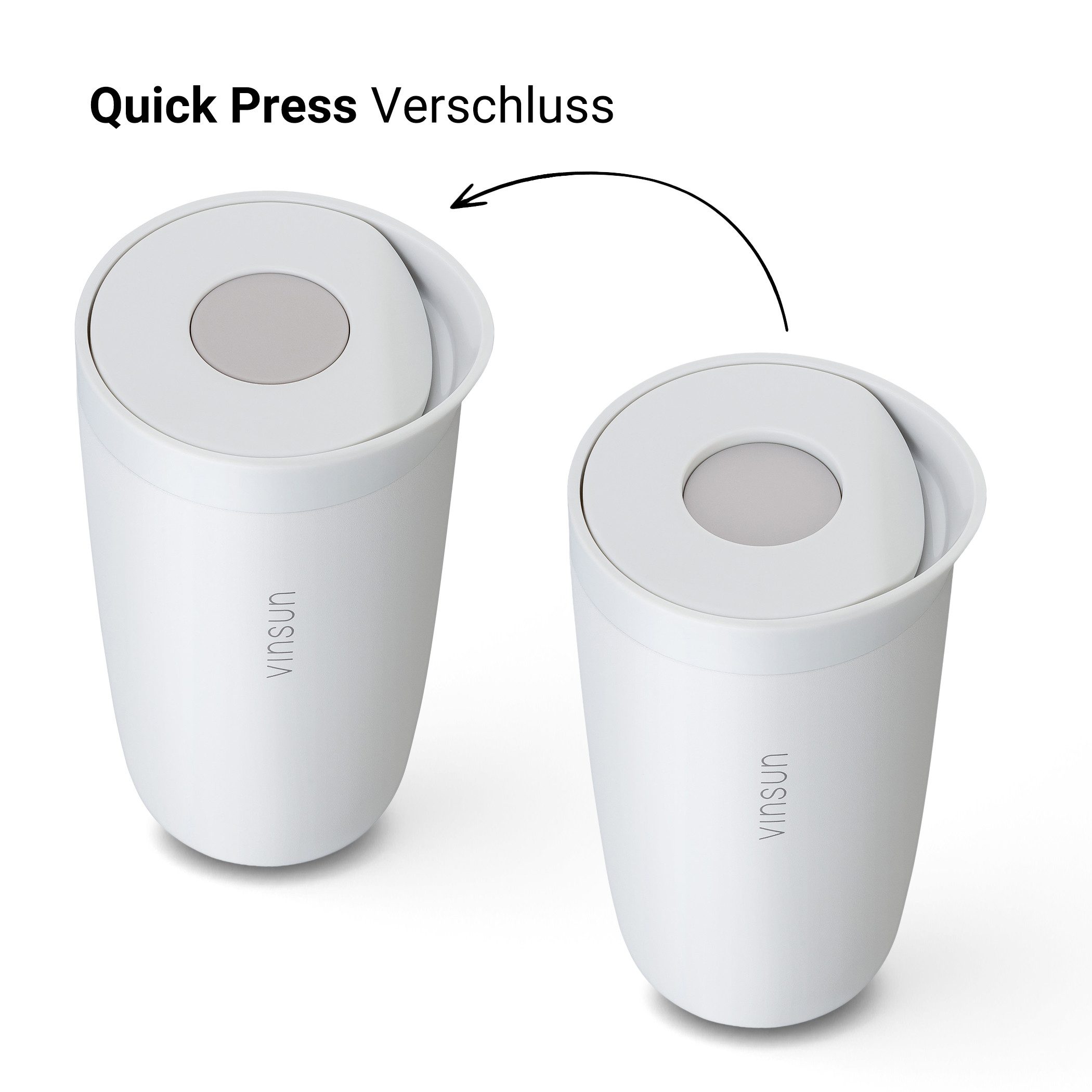Vinsun Thermobecher Edelstahl Isolierbecher 350ml - Kaffeebecher to Go auslaufsicher, 2-tlg., Edelstahl, Doppelwandig, BPA frei, bruchfest, Einhandbedienung per Knopfdruck